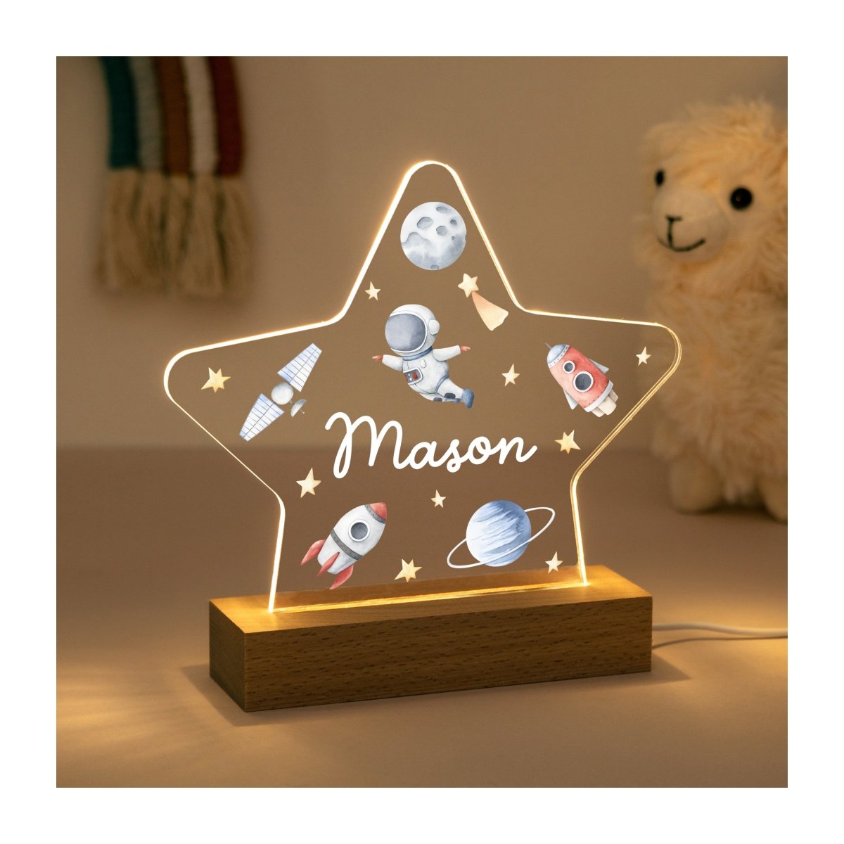 Personalised Space Star LED Night Light, Custom Name Nursery Lamp, Astronaut Rocket for Baby Boy