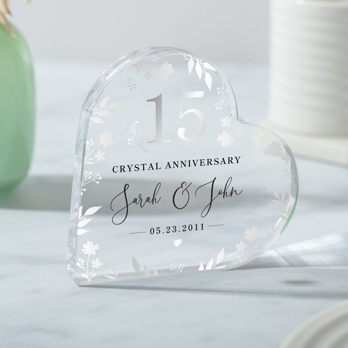 Personalized 15th Anniversary Keepsake, Gift for Couple, Custom Heart Acrylic Plaque with Names & Date