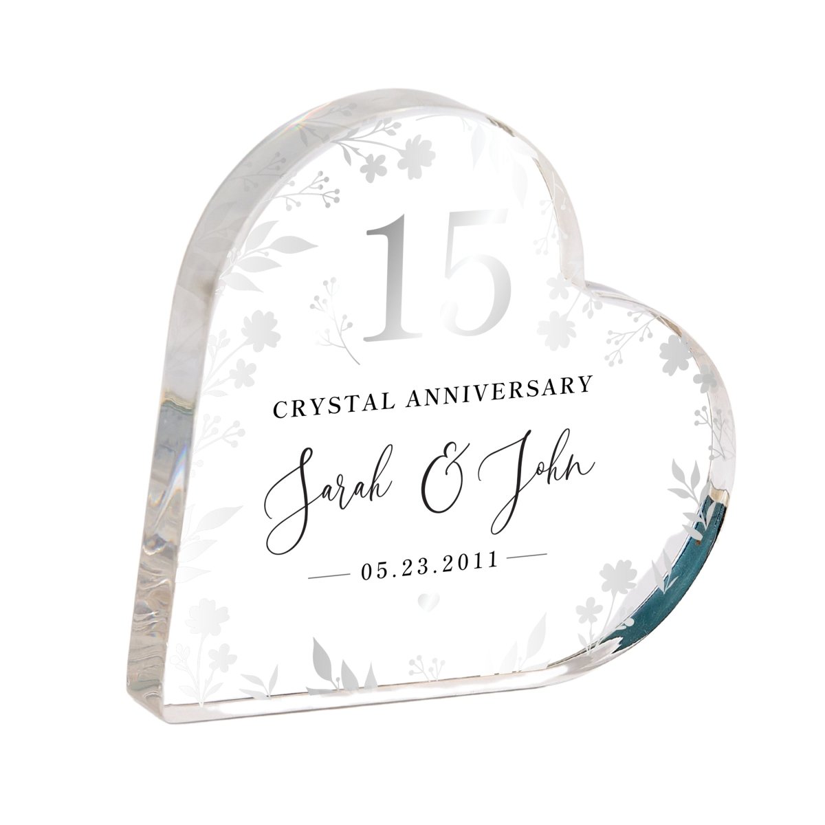 Personalized 15th Anniversary Keepsake, Gift for Couple, Custom Heart Acrylic Plaque with Names & Date