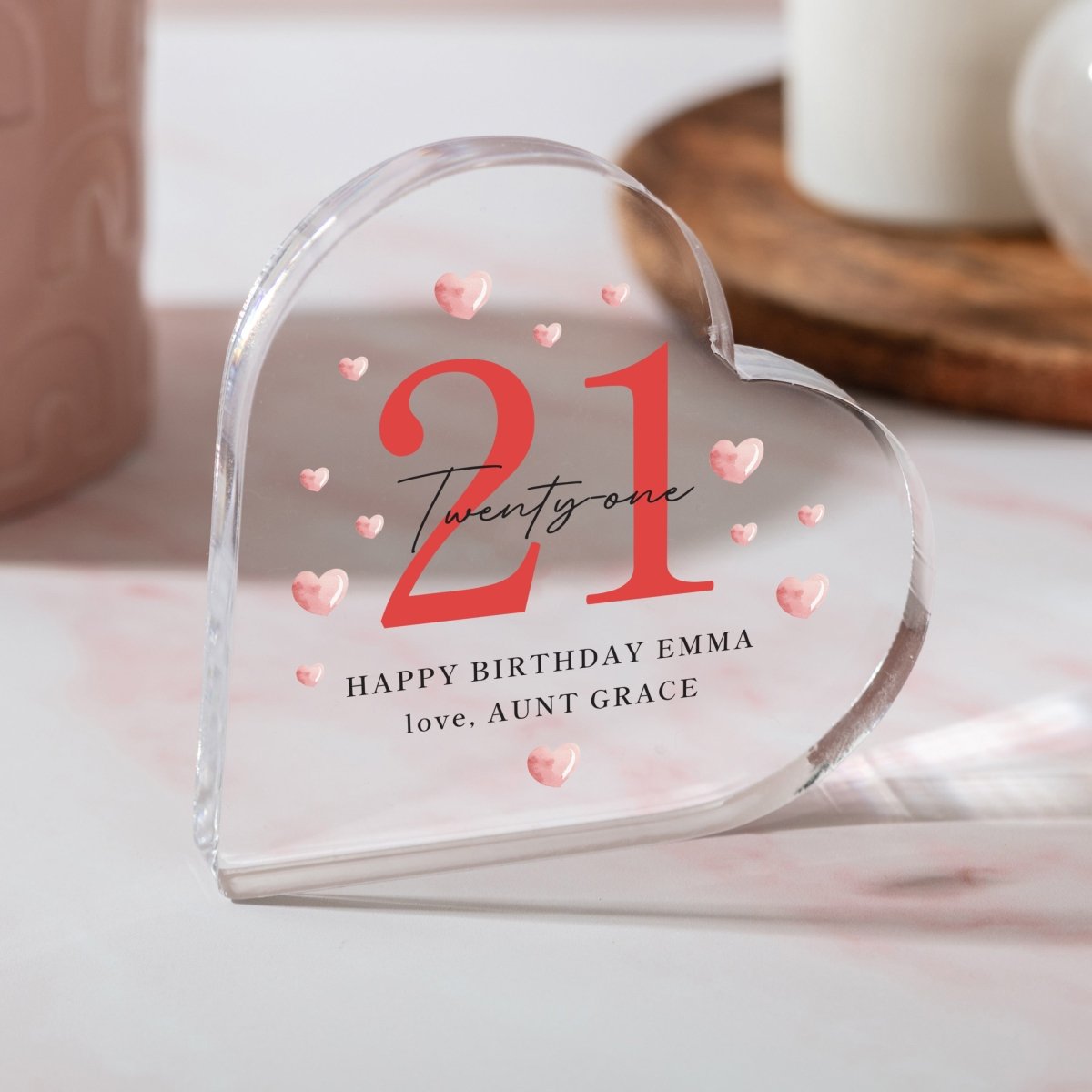 Personalized 21st Birthday Acrylic Plaque, Custom Heart Keepsake Gift with Name and Message for Her