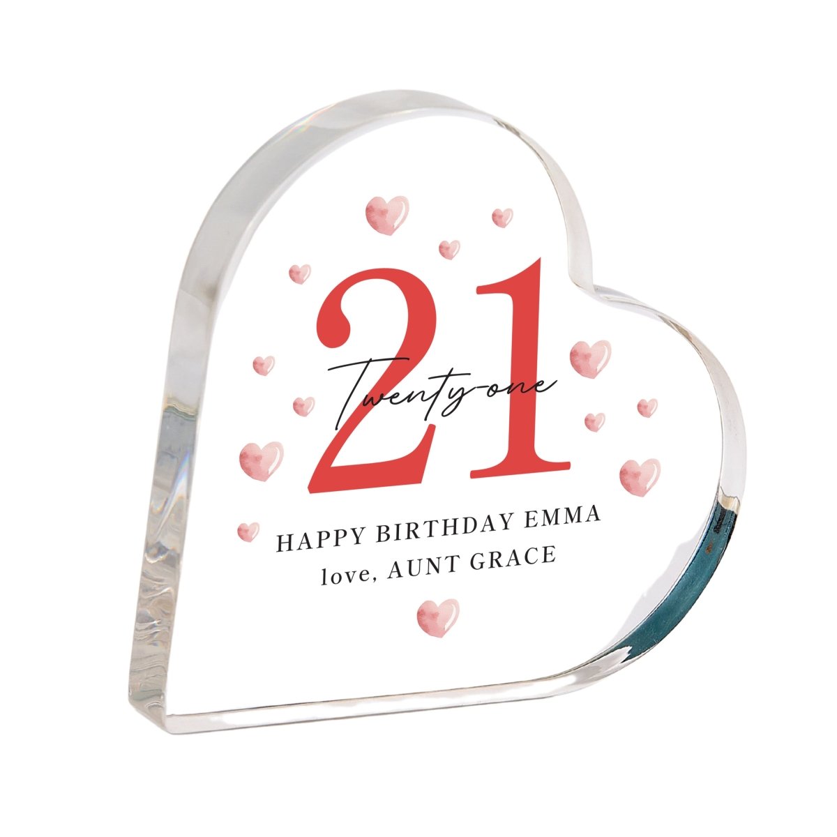 Personalized 21st Birthday Acrylic Plaque, Custom Heart Keepsake Gift with Name and Message for Her