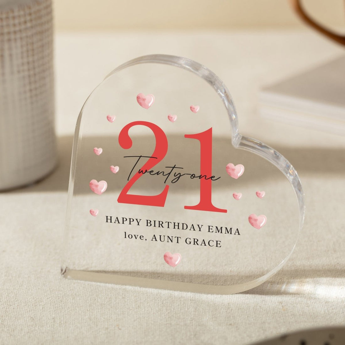Personalized 21st Birthday Acrylic Plaque, Custom Heart Keepsake Gift with Name and Message for Her