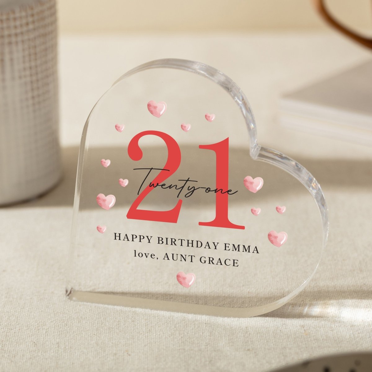 Personalized 21st Birthday Acrylic Plaque, Custom Heart Keepsake Gift with Name and Message for Her