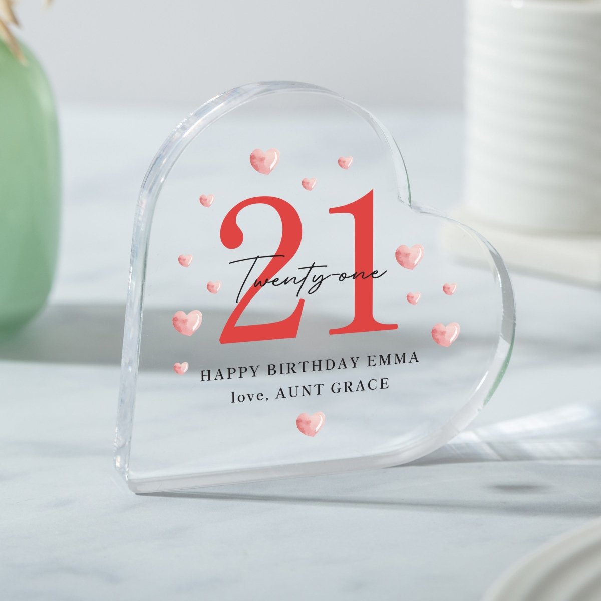 Personalized 21st Birthday Acrylic Plaque, Custom Heart Keepsake Gift with Name and Message for Her