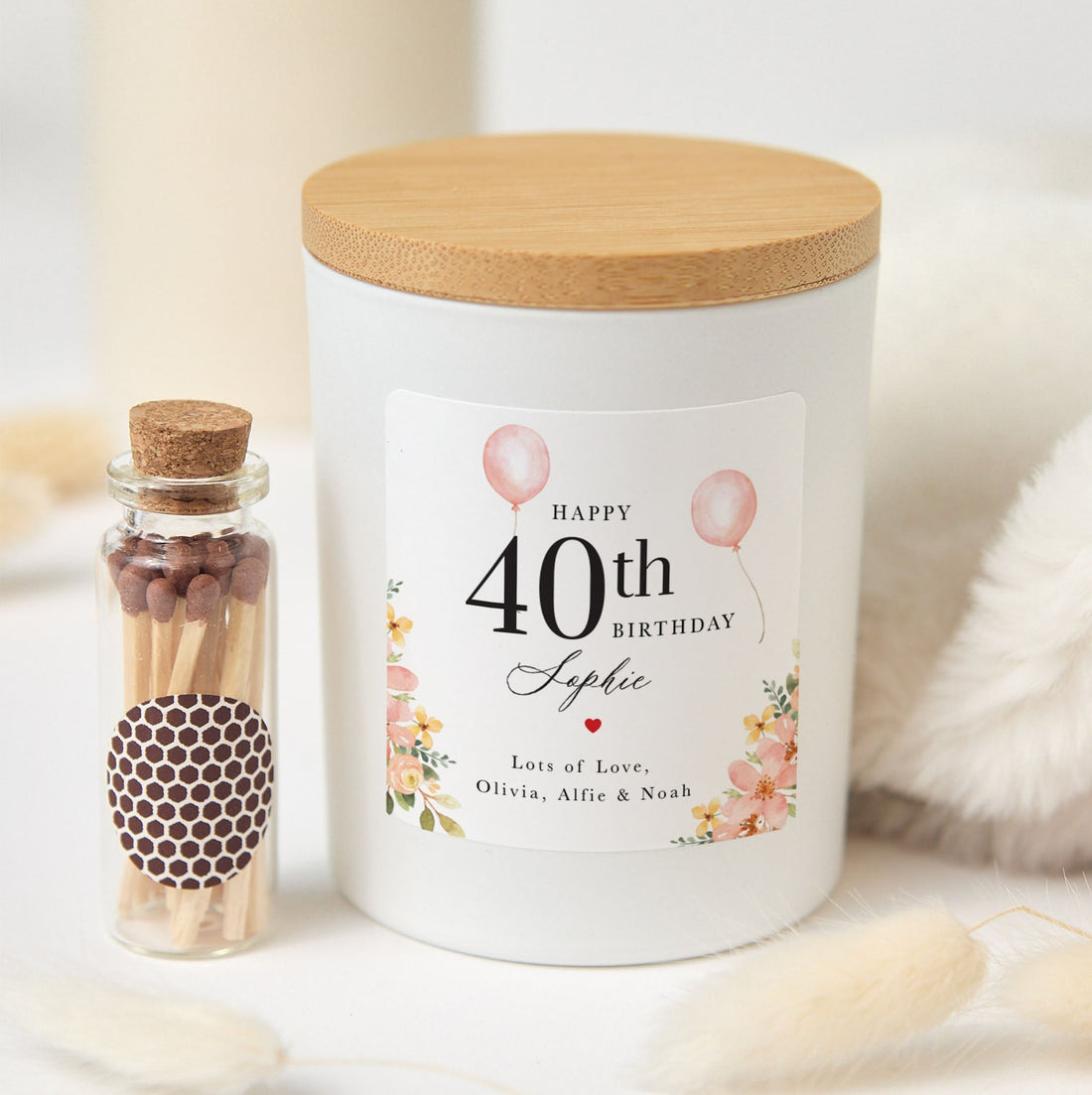Personalized 30th 40th 50th 60th 90th Birthday Candle Gift | Custom Milestone Birthday Keepsake for Her | Unique Candle Gift with Box & Matches