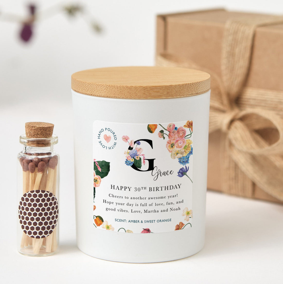 Personalized 30th Birthday Candle | Any Age Custom Birthday Gift for Her with Box & Matches | Milestone Keepsake Candle