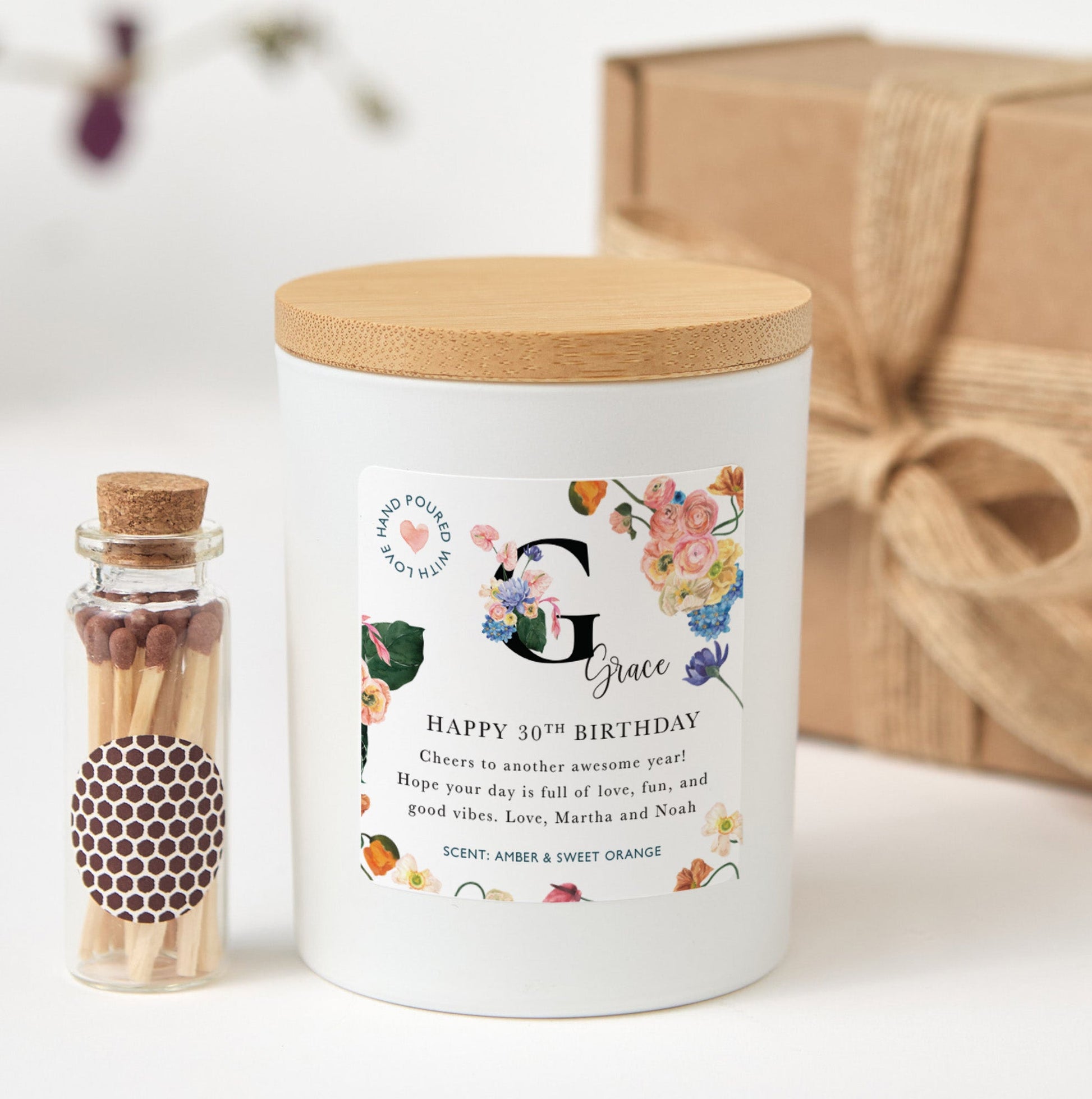 Personalized 30th Birthday Candle | Any Age Custom Birthday Gift for Her with Box & Matches | Milestone Keepsake Candle