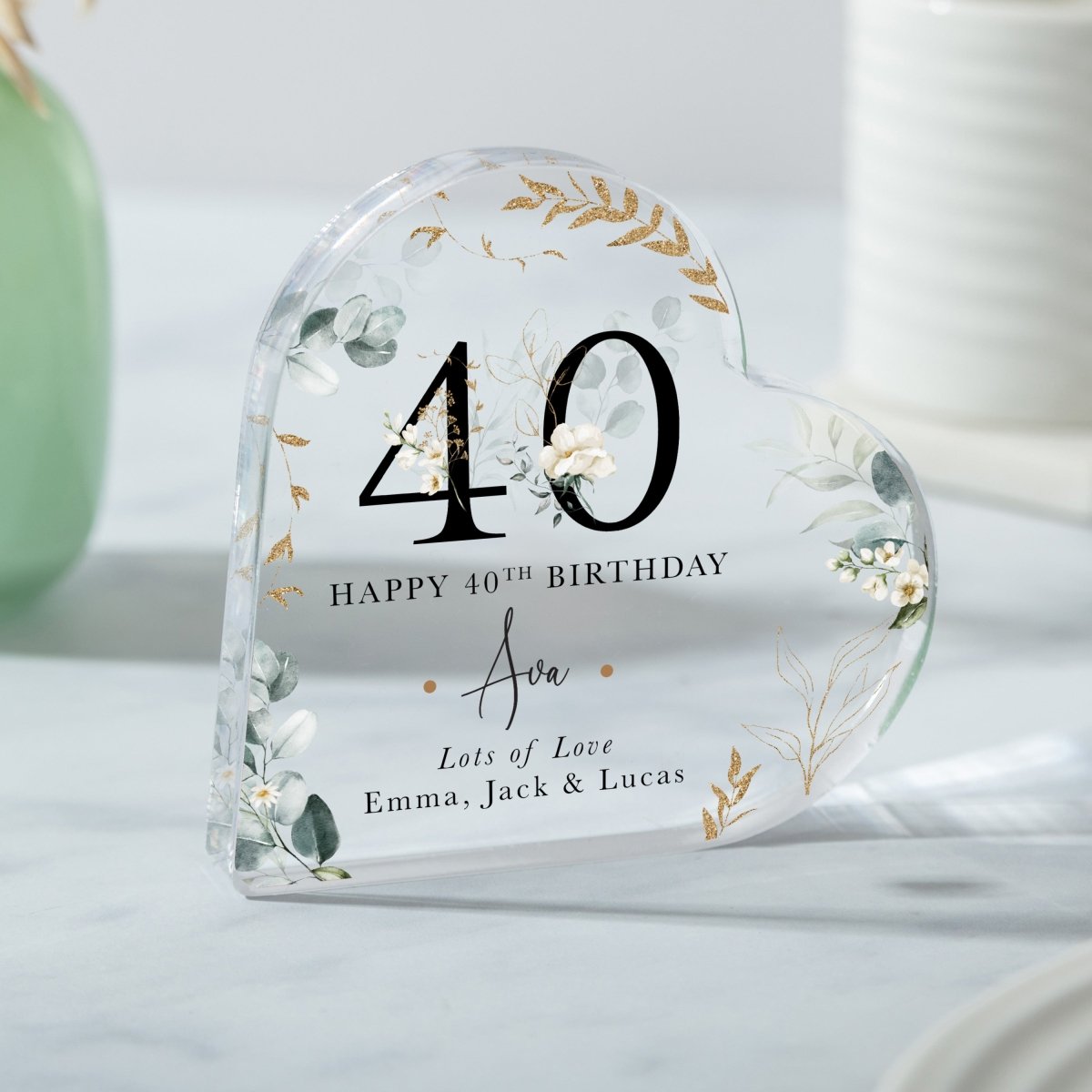 Personalized 40th Birthday Keepsake for Him or Her , Custom Heart Acrylic Plaque Gift with Name and Message