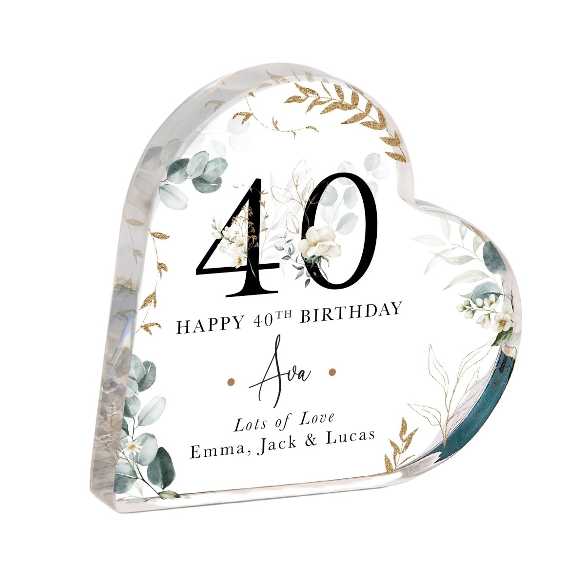 Personalized 40th Birthday Keepsake for Him or Her , Custom Heart Acrylic Plaque Gift with Name and Message