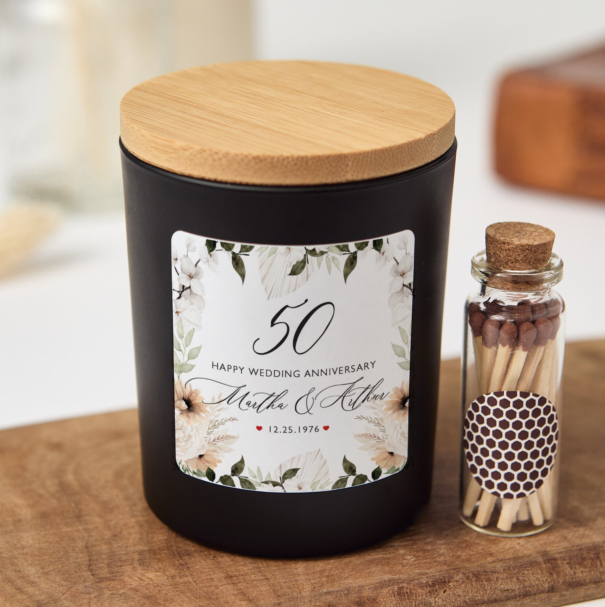 Personalized 50th Wedding Anniversary Candle | Custom Couple Gift with Box & Matches | 50 Years Marriage Keepsake Candle