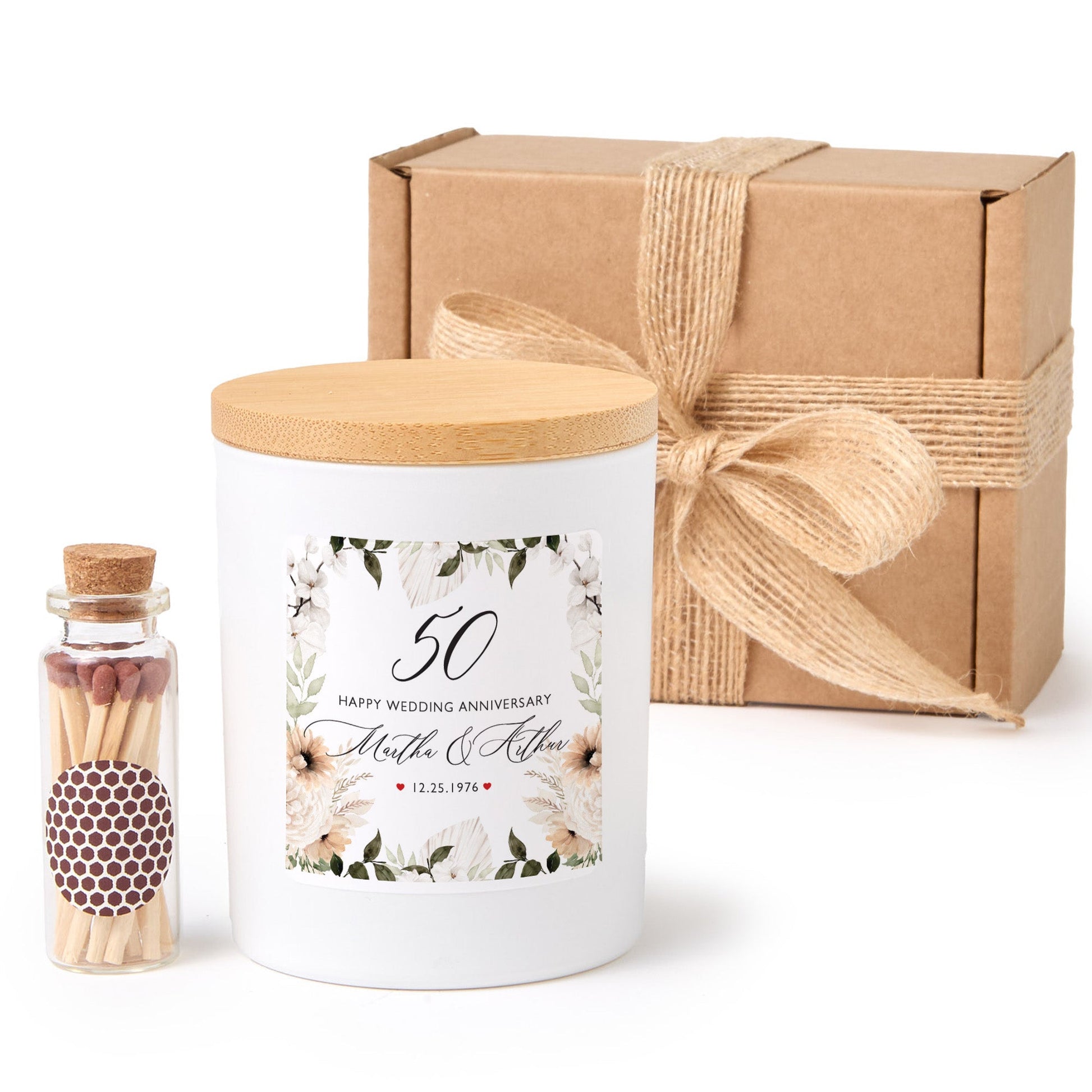 Personalized 50th Wedding Anniversary Candle | Custom Couple Gift with Box & Matches | 50 Years Marriage Keepsake Candle
