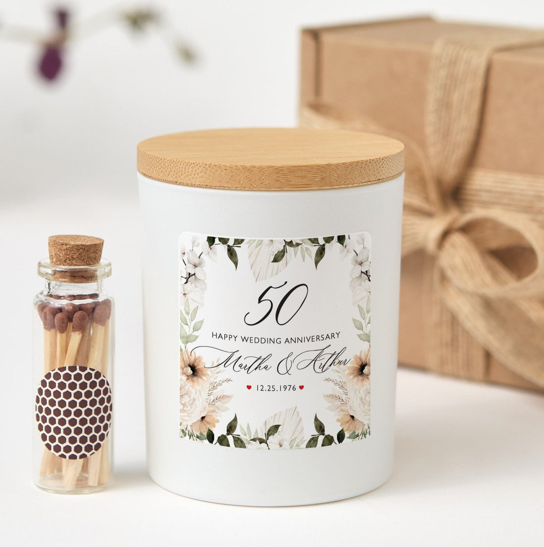 Personalized 50th Wedding Anniversary Candle | Custom Couple Gift with Box & Matches | 50 Years Marriage Keepsake Candle