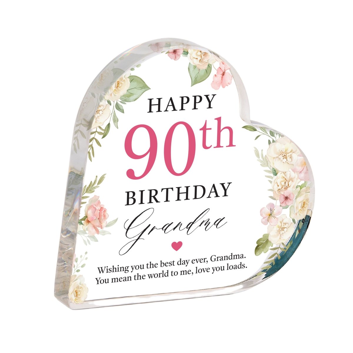 Personalized 90th Birthday Keepsake for Grandma, Custom Heart Acrylic Plaque Gift with Message
