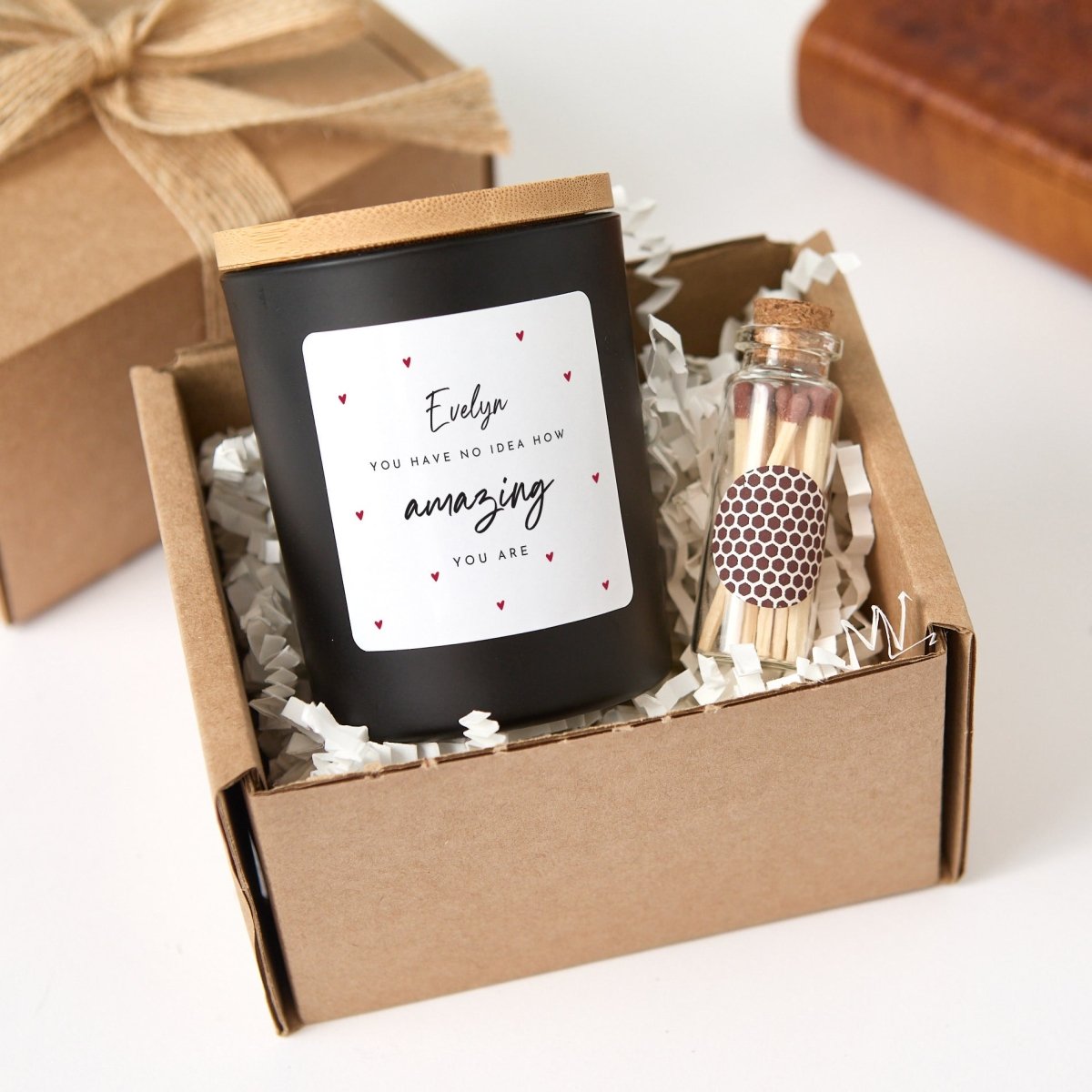 Personalized Amazing You Are Candle for Her, Encouragement Gift, Heart Label, Ready Gift Box with Matches