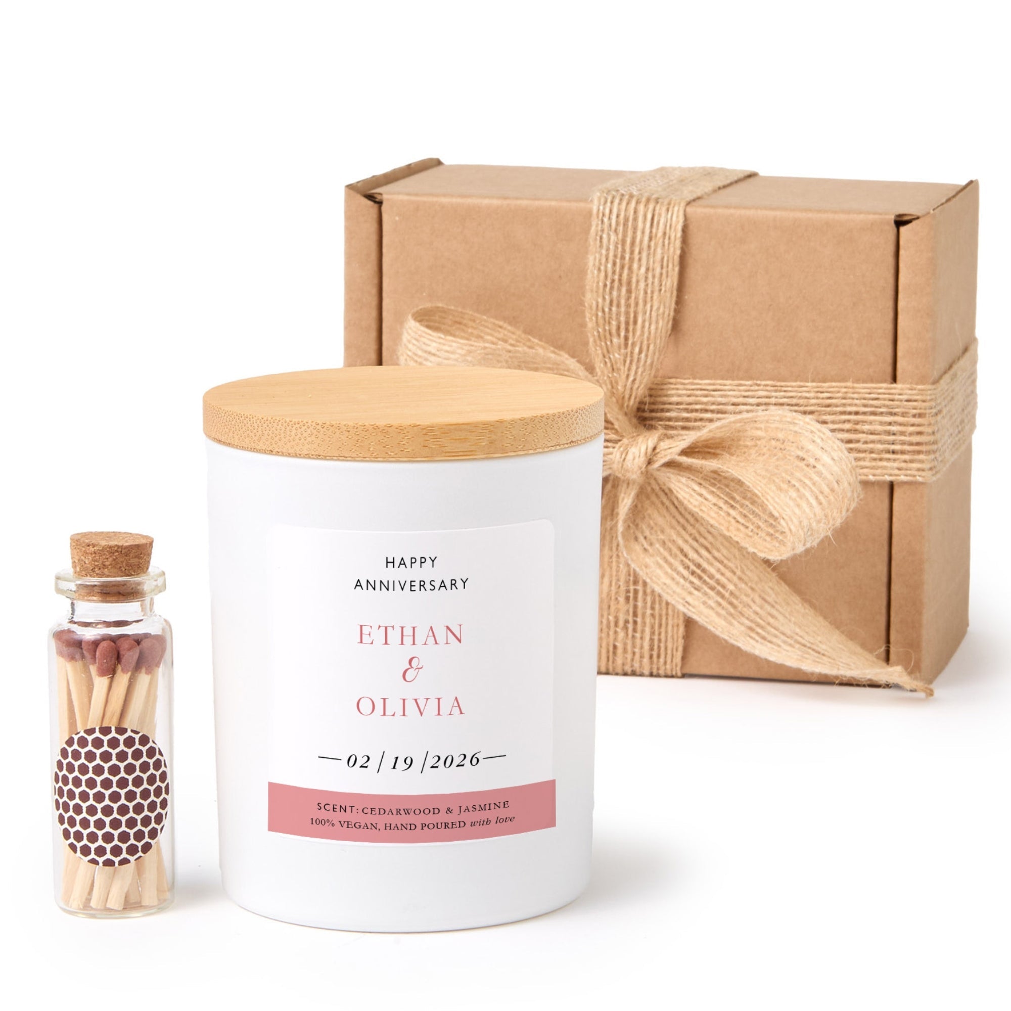 Personalized Anniversary Candle Gift | Custom Soy Wax Candle with Matches | Romantic Gift for Couple Him Her