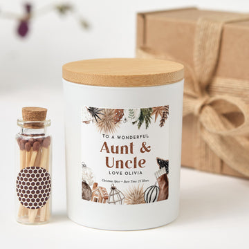 Personalized Auntie and Uncle Candle Gift Box | Christmas Candle with Matches | Holiday Gift for Aunt and Uncle