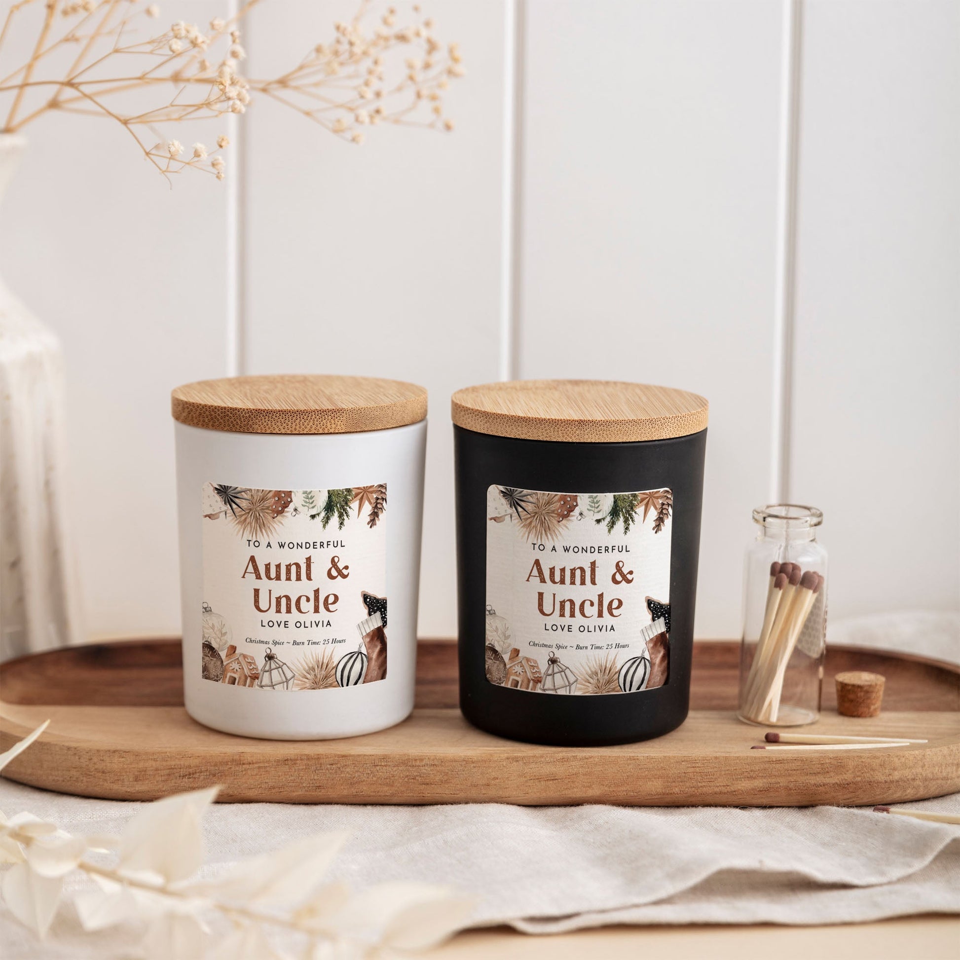 Personalized Auntie and Uncle Candle Gift Box | Christmas Candle with Matches | Holiday Gift for Aunt and Uncle