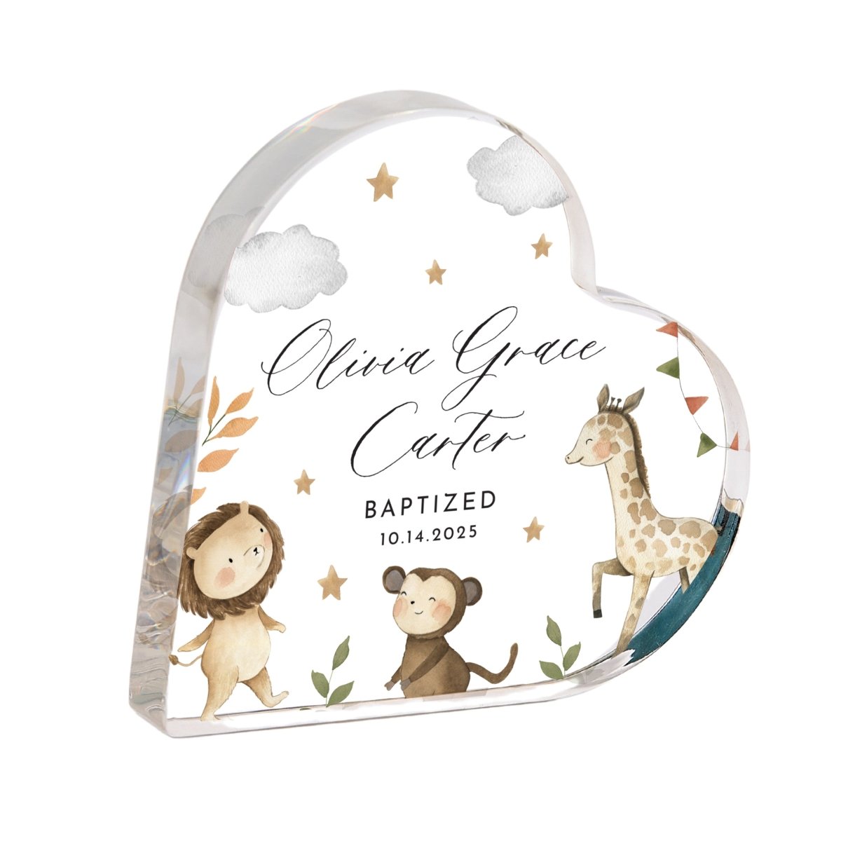 Personalized Baptism Acrylic Plaque, Heart Christening Keepsake Gift with Name and Date