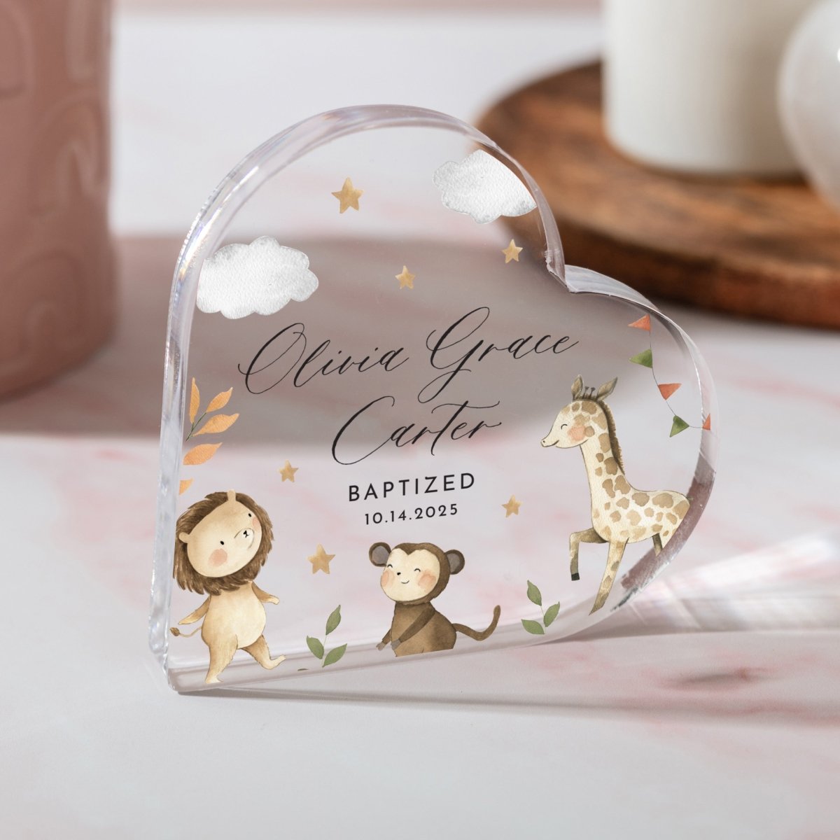 Personalized Baptism Acrylic Plaque, Heart Christening Keepsake Gift with Name and Date