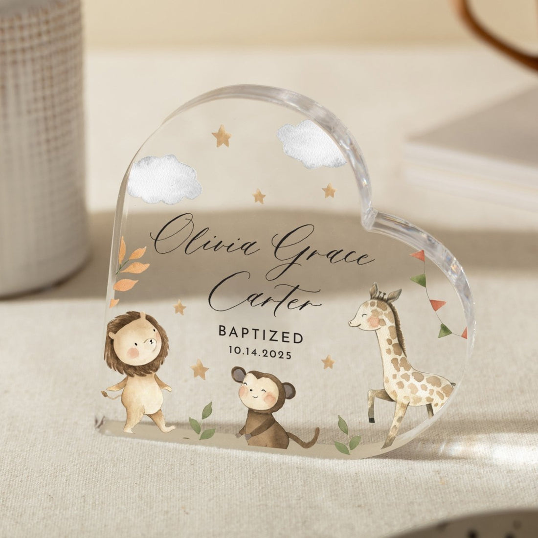 Personalized Baptism Acrylic Plaque, Heart Christening Keepsake Gift with Name and Date