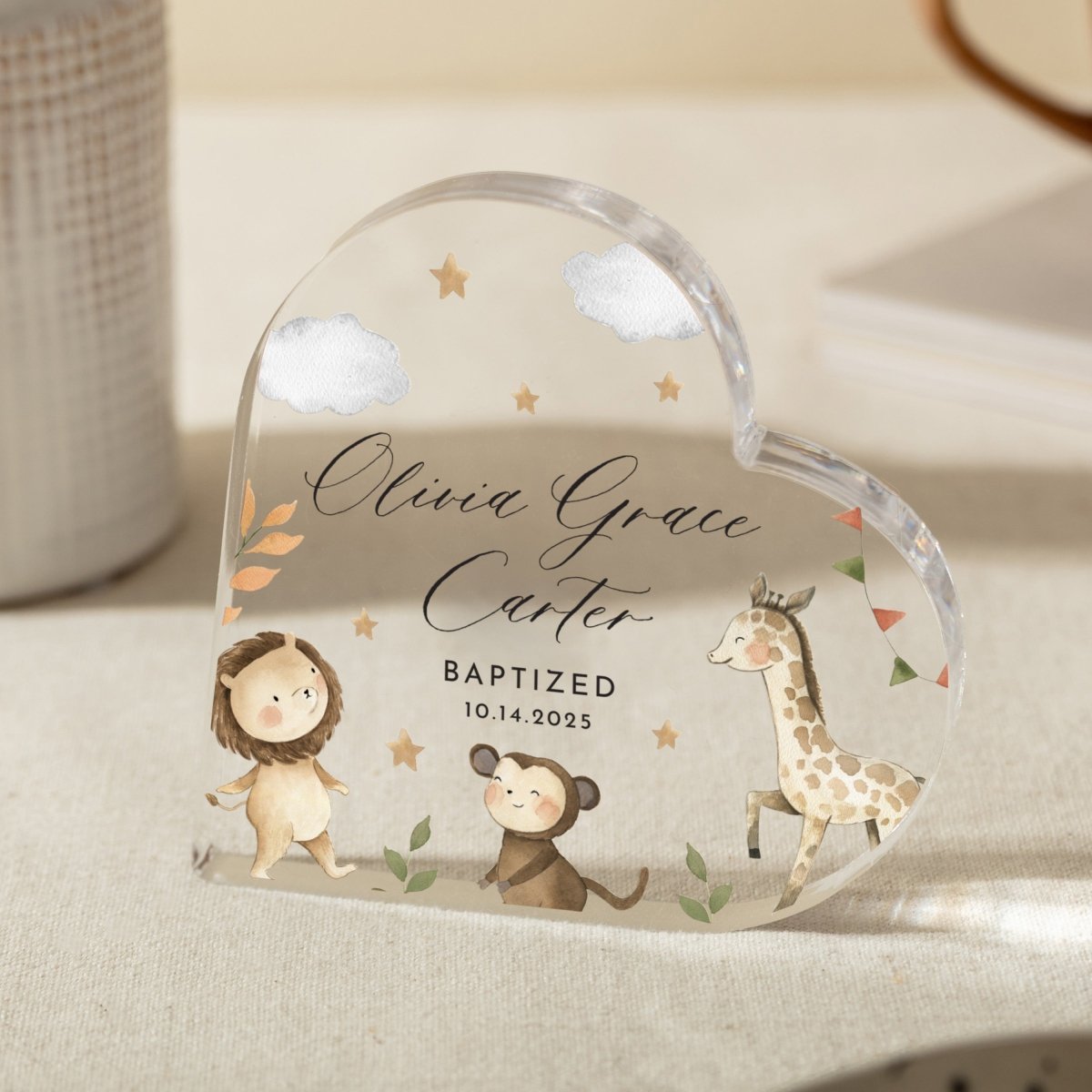 Personalized Baptism Acrylic Plaque, Heart Christening Keepsake Gift with Name and Date