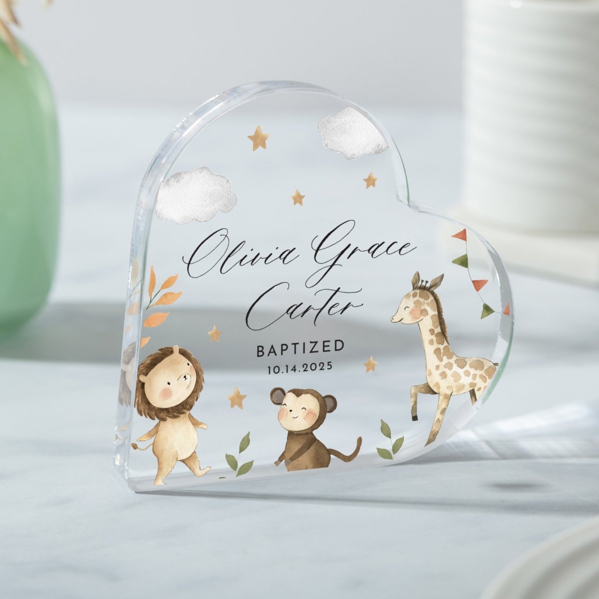 Personalized Baptism Acrylic Plaque, Heart Christening Keepsake Gift with Name and Date