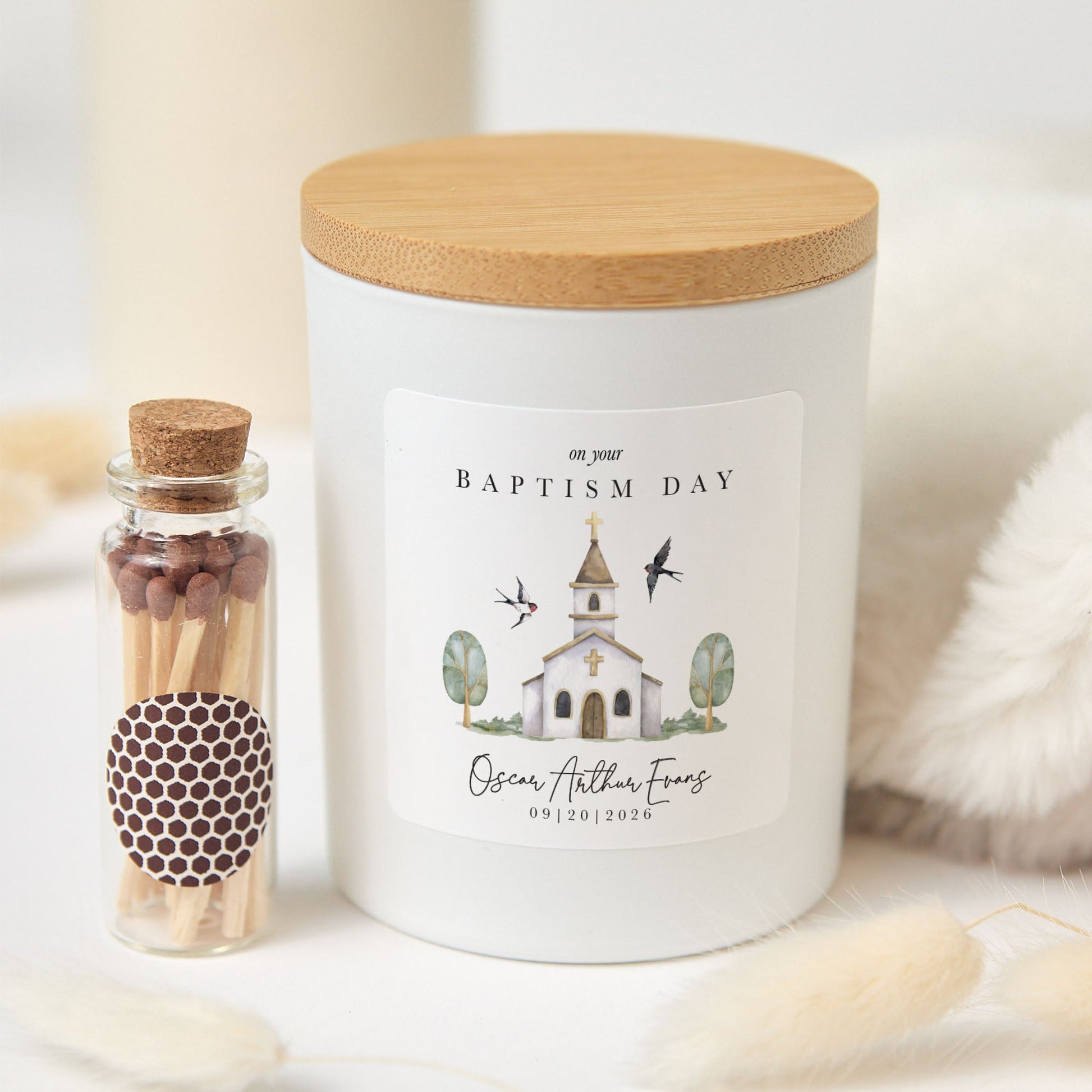 Personalized Baptism Candle, Christening Gift for Baby Boy or Girl, Religious Keepsake with Name Date