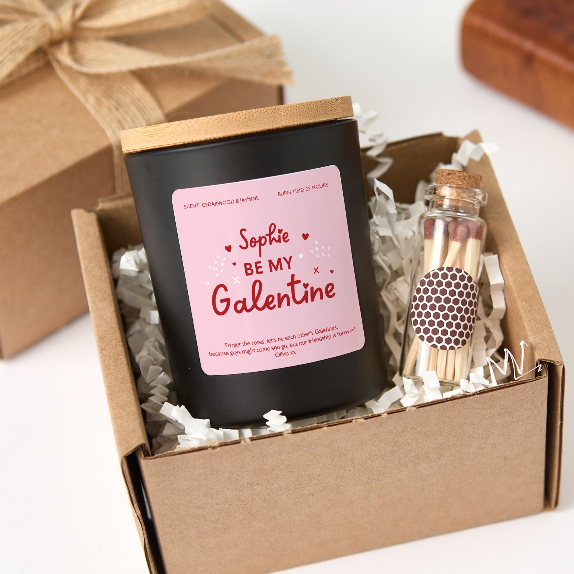 Personalized Be My Galentine Candle Gift Set with Matches, Custom Names, Gift for Her