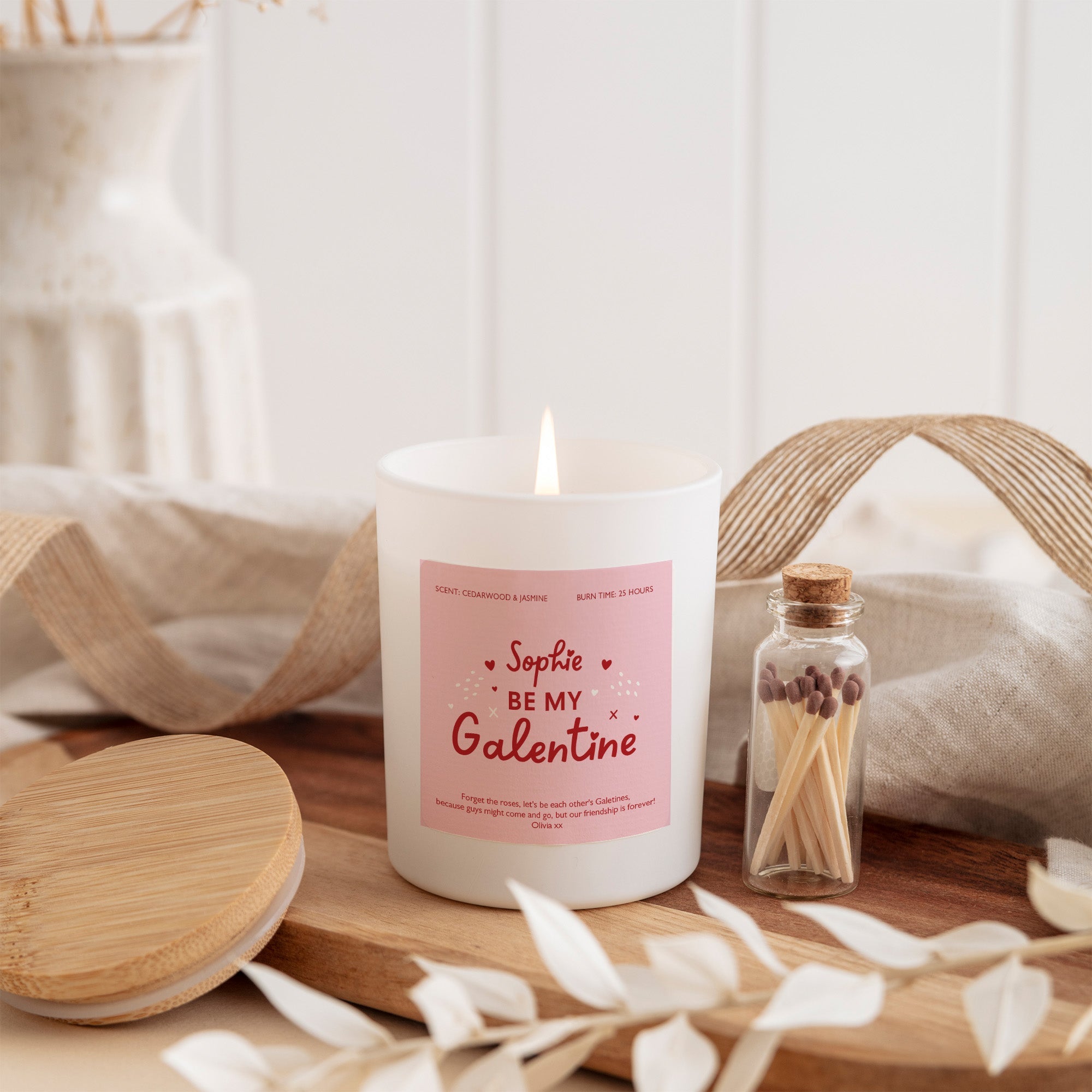 Personalized Be My Galentine Candle Gift Set with Matches, Custom Names, Gift for Her