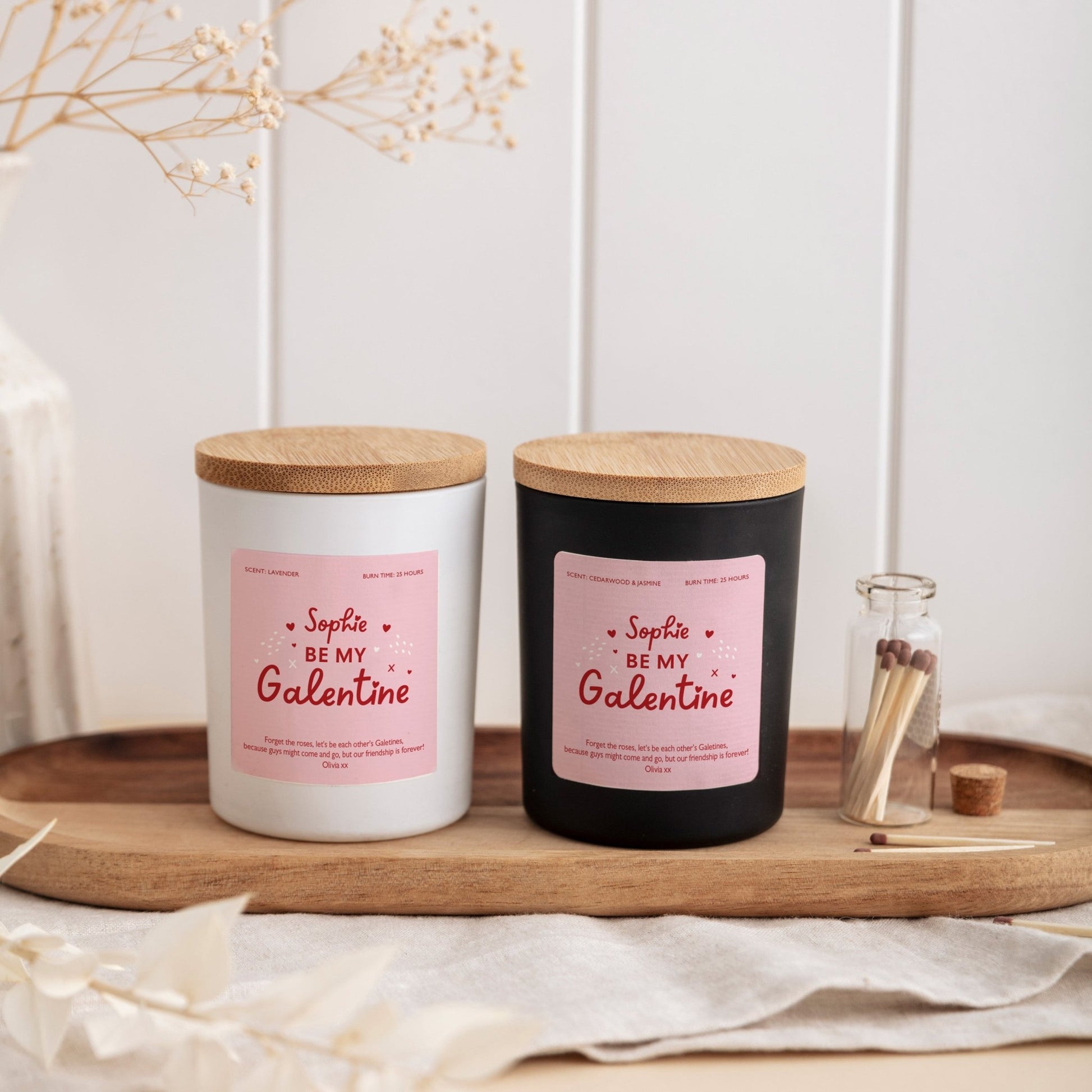 Personalized Be My Galentine Candle Gift Set with Matches, Custom Names, Gift for Her