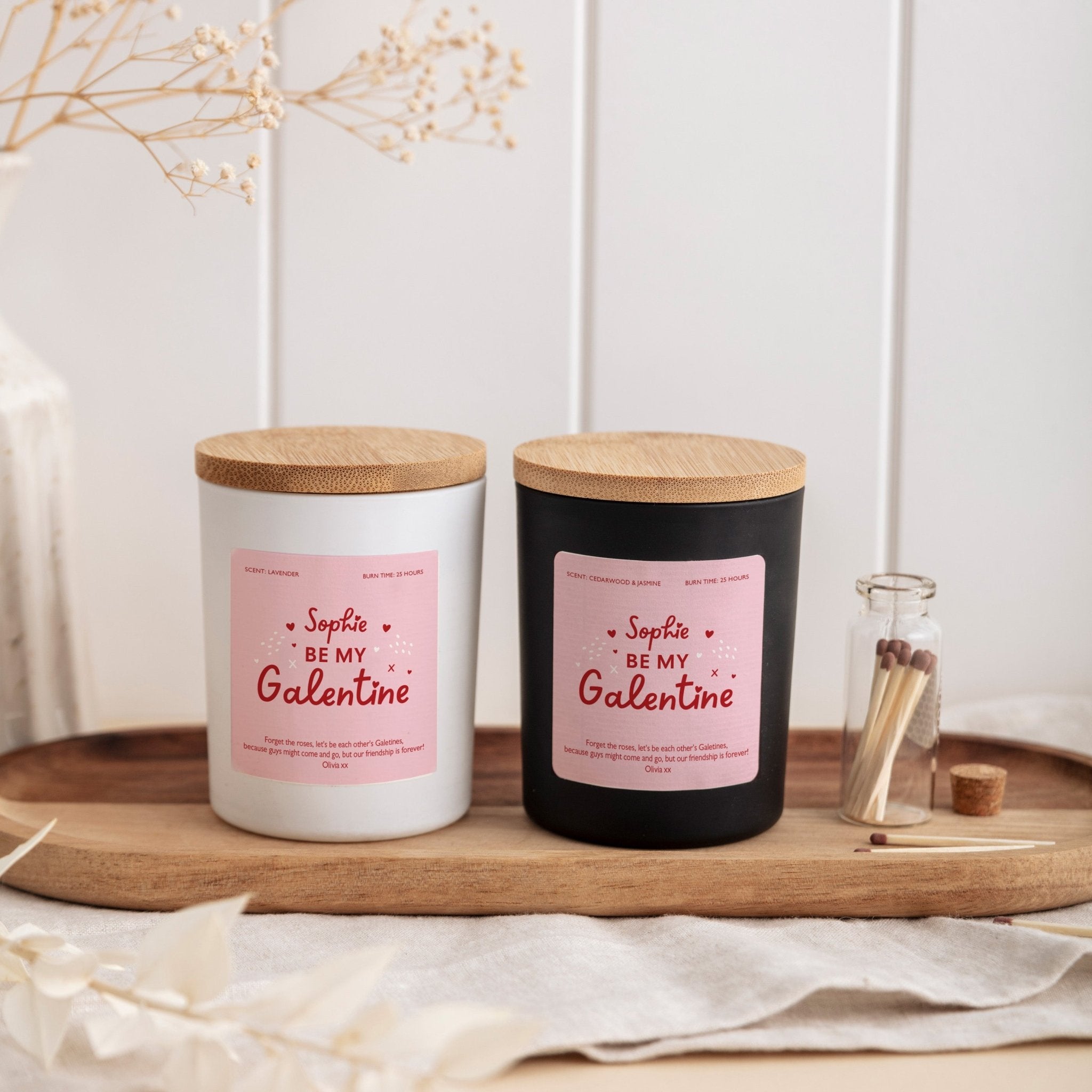 Personalized Be My Galentine Candle Gift Set with Matches, Custom Names, Gift for Her