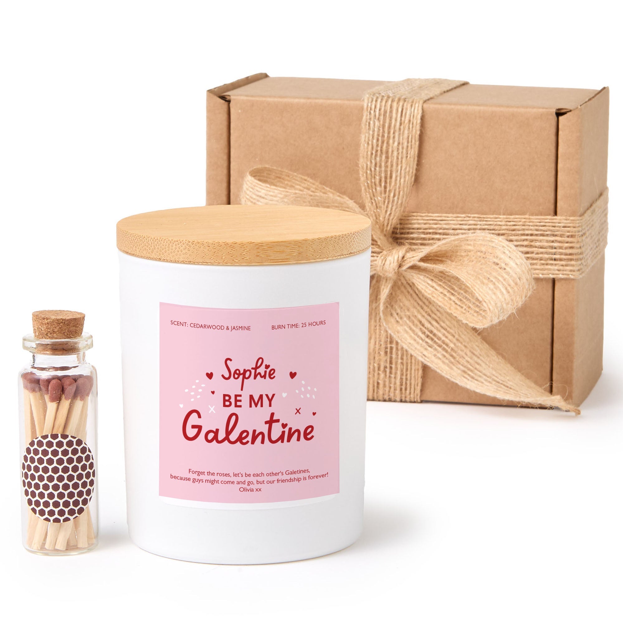 Personalized Be My Galentine Candle Gift Set with Matches, Custom Names, Gift for Her