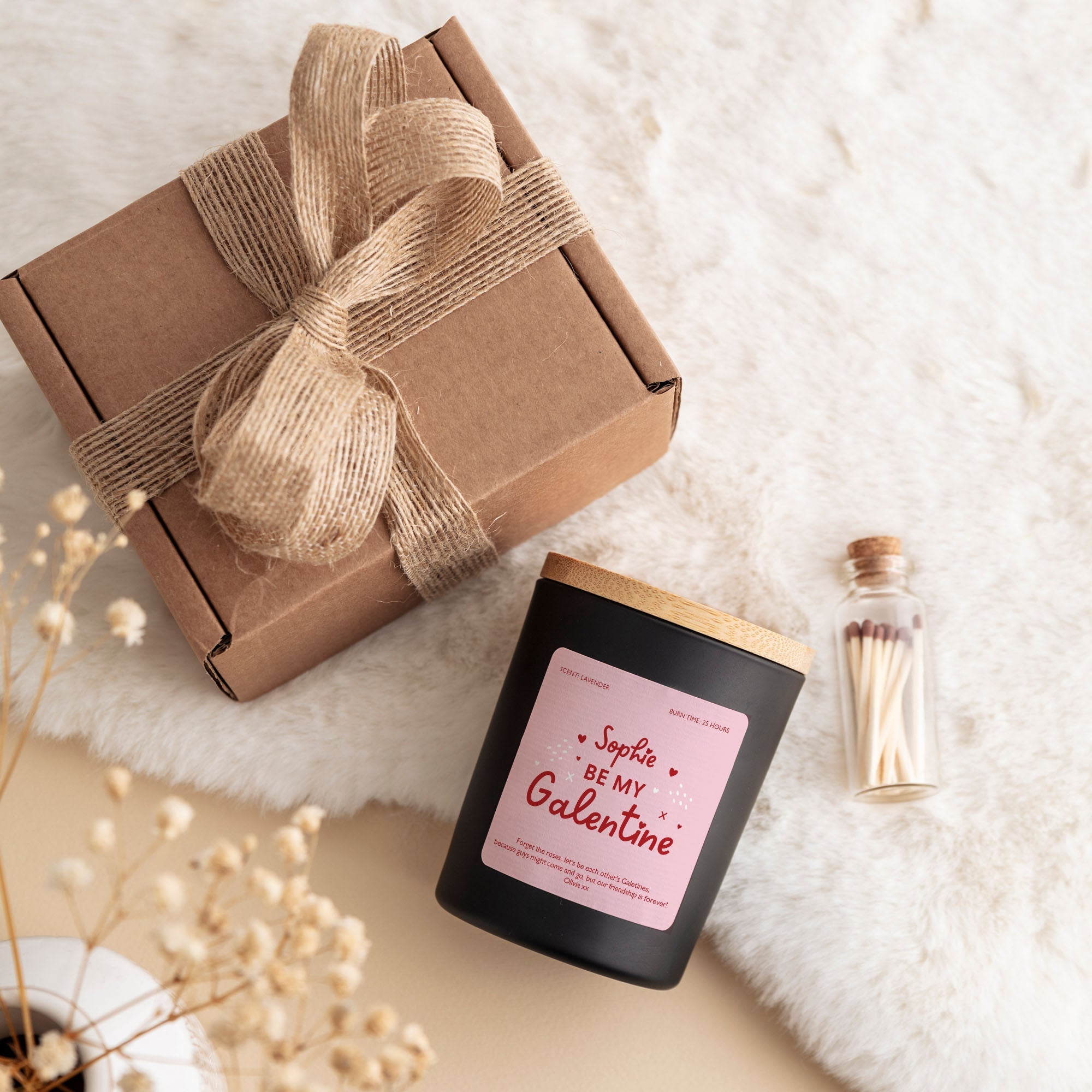 Personalized Be My Galentine Candle Gift Set with Matches, Custom Names, Gift for Her