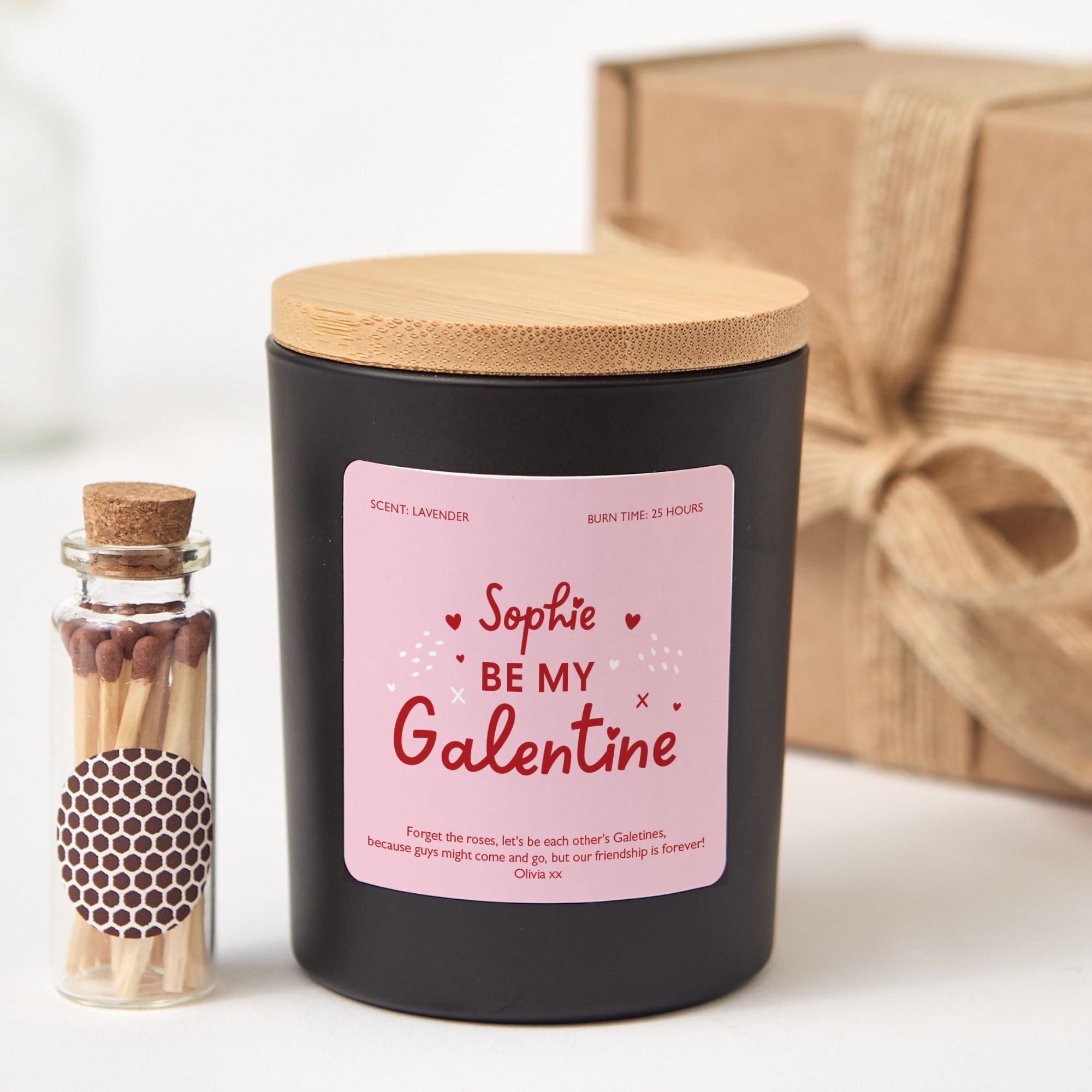 Personalized Be My Galentine Candle Gift Set with Matches, Custom Names, Gift for Her