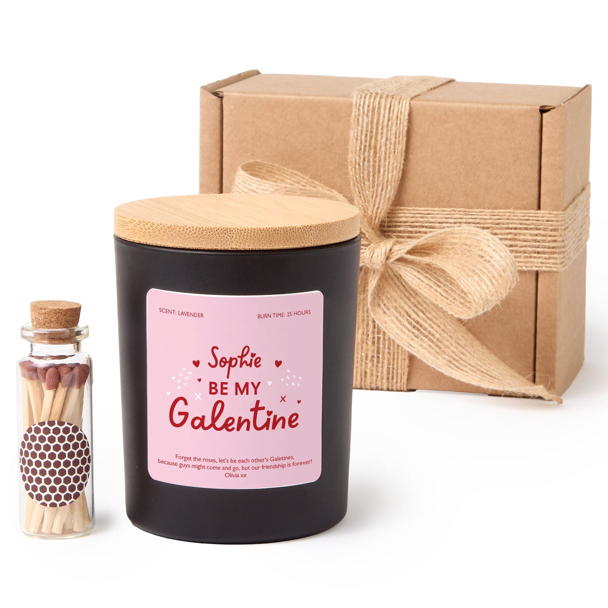 Personalized Be My Galentine Candle Gift Set with Matches, Custom Names, Gift for Her