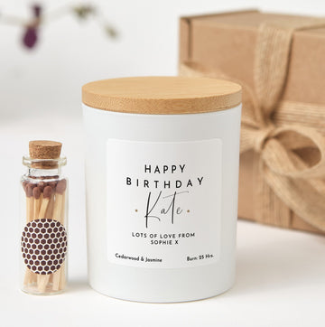 Personalized Birthday Candle Gift | Hand - Poured Soy Wax Candle with Matches | Custom Birthday Candle for Her or Him