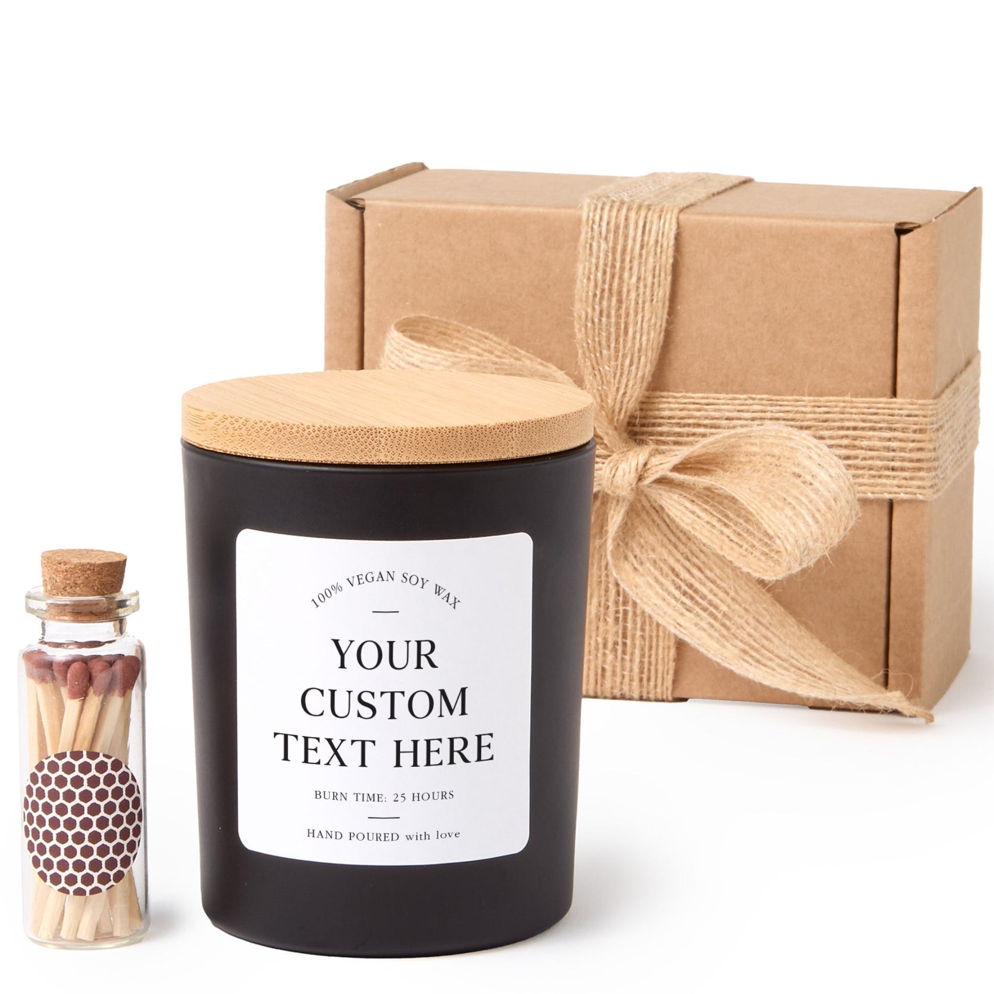 Personalized Candle Gift Box | Custom Text Soy Wax Candle with Ribbon Matches | Gift for Her Him Friend Birthday Anniversary