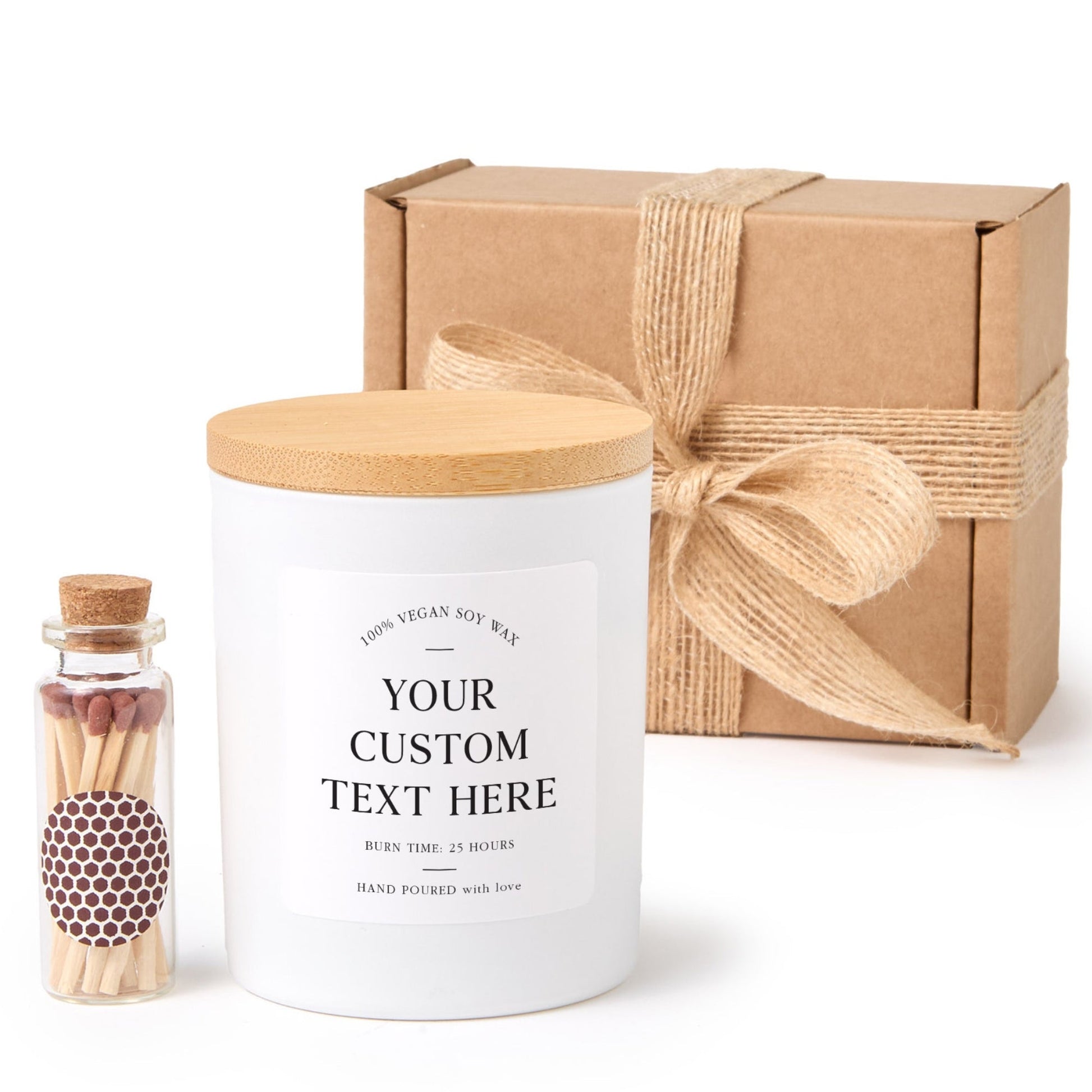 Personalized Candle Gift Box | Custom Text Soy Wax Candle with Ribbon Matches | Gift for Her Him Friend Birthday Anniversary