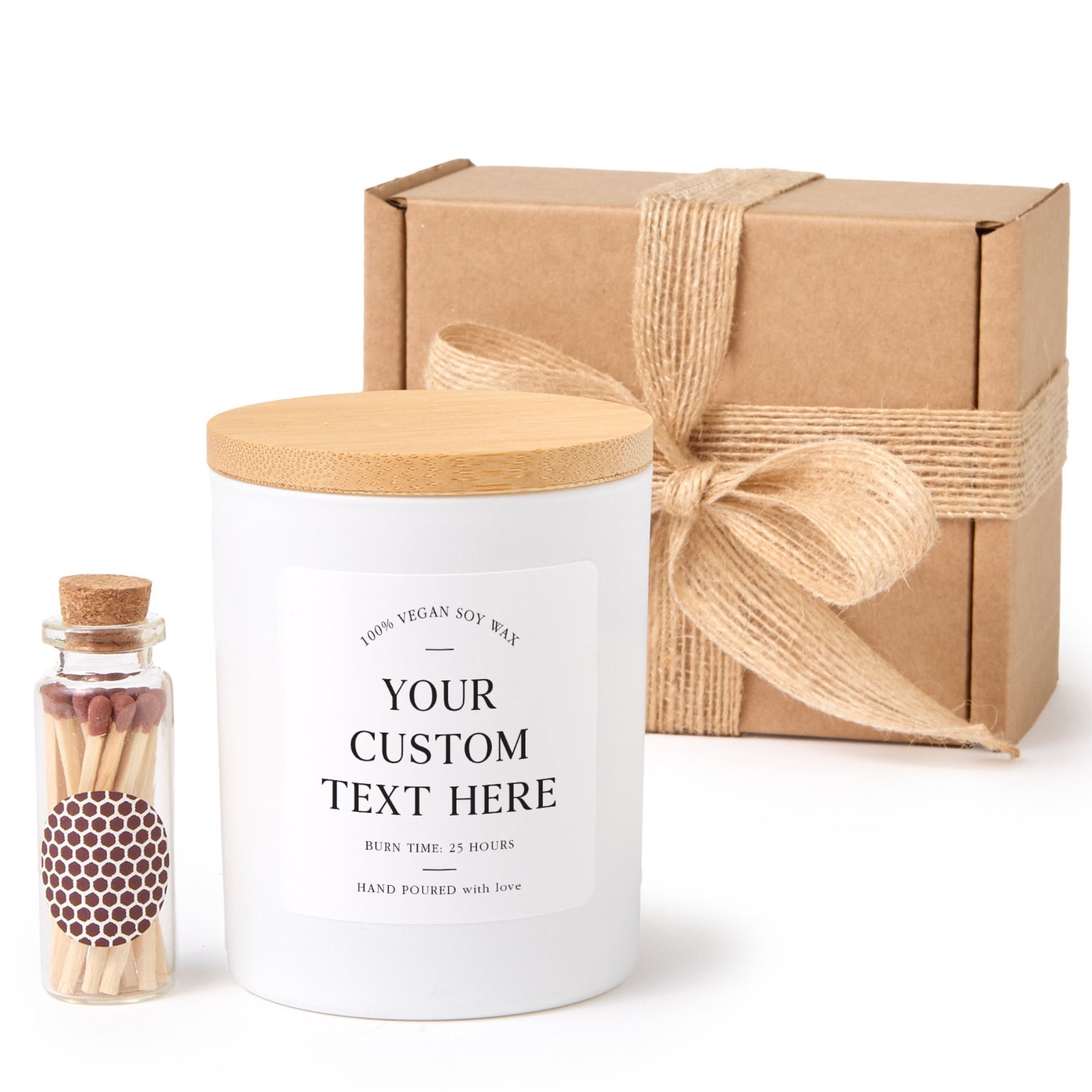 Personalized Candle Gift Box | Custom Text Soy Wax Candle with Ribbon Matches | Gift for Her Him Friend Birthday Anniversary