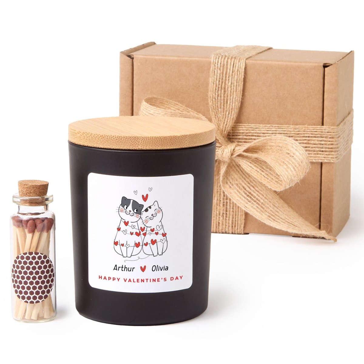 Personalized Cat Lovers Valentine’s Day Gift, Cute Scented Candle for Couple with Gift Box and Matches