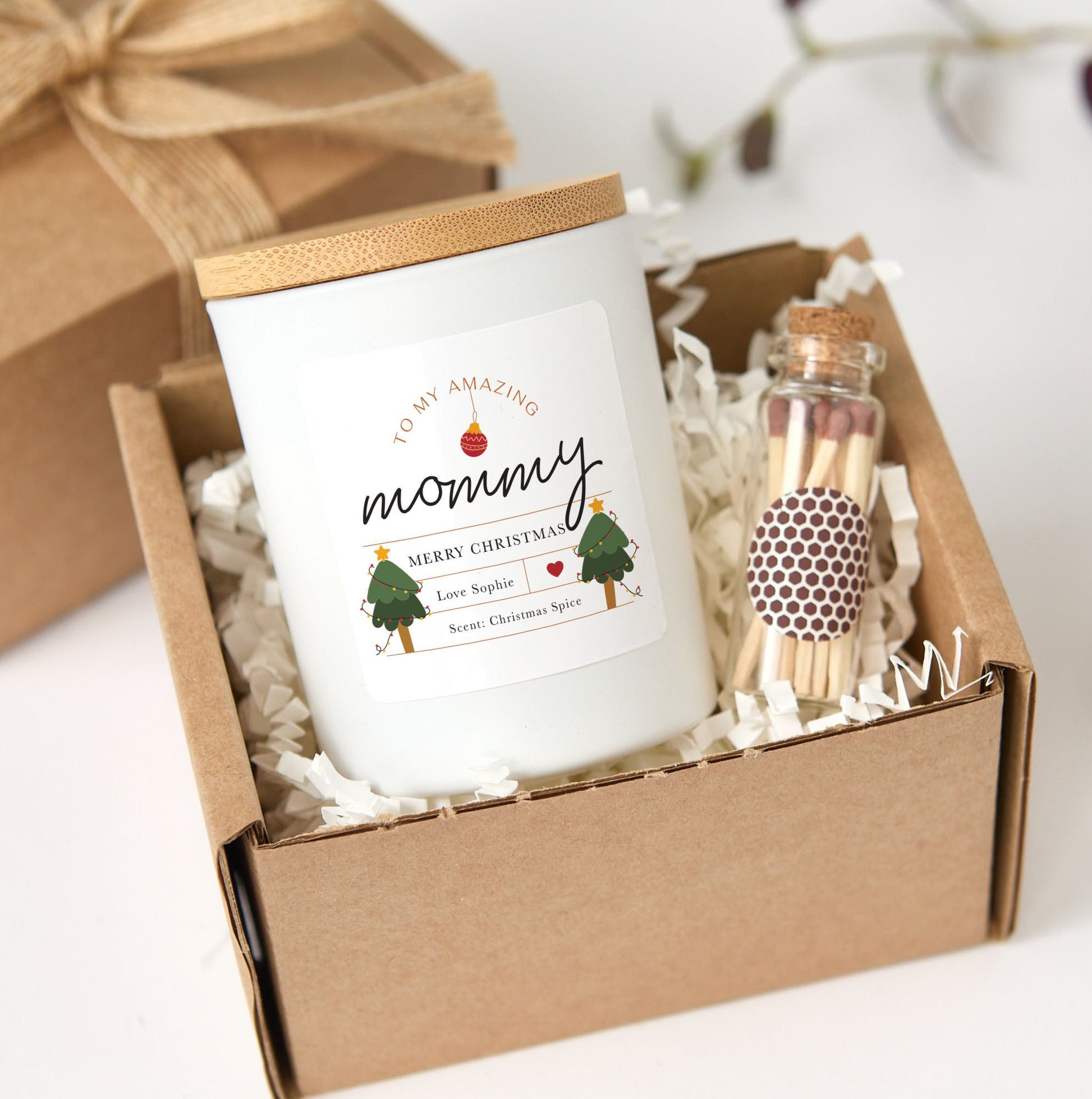 Personalized Christmas Gift Candle for Mom | Custom Xmas Scented Candle with Matches