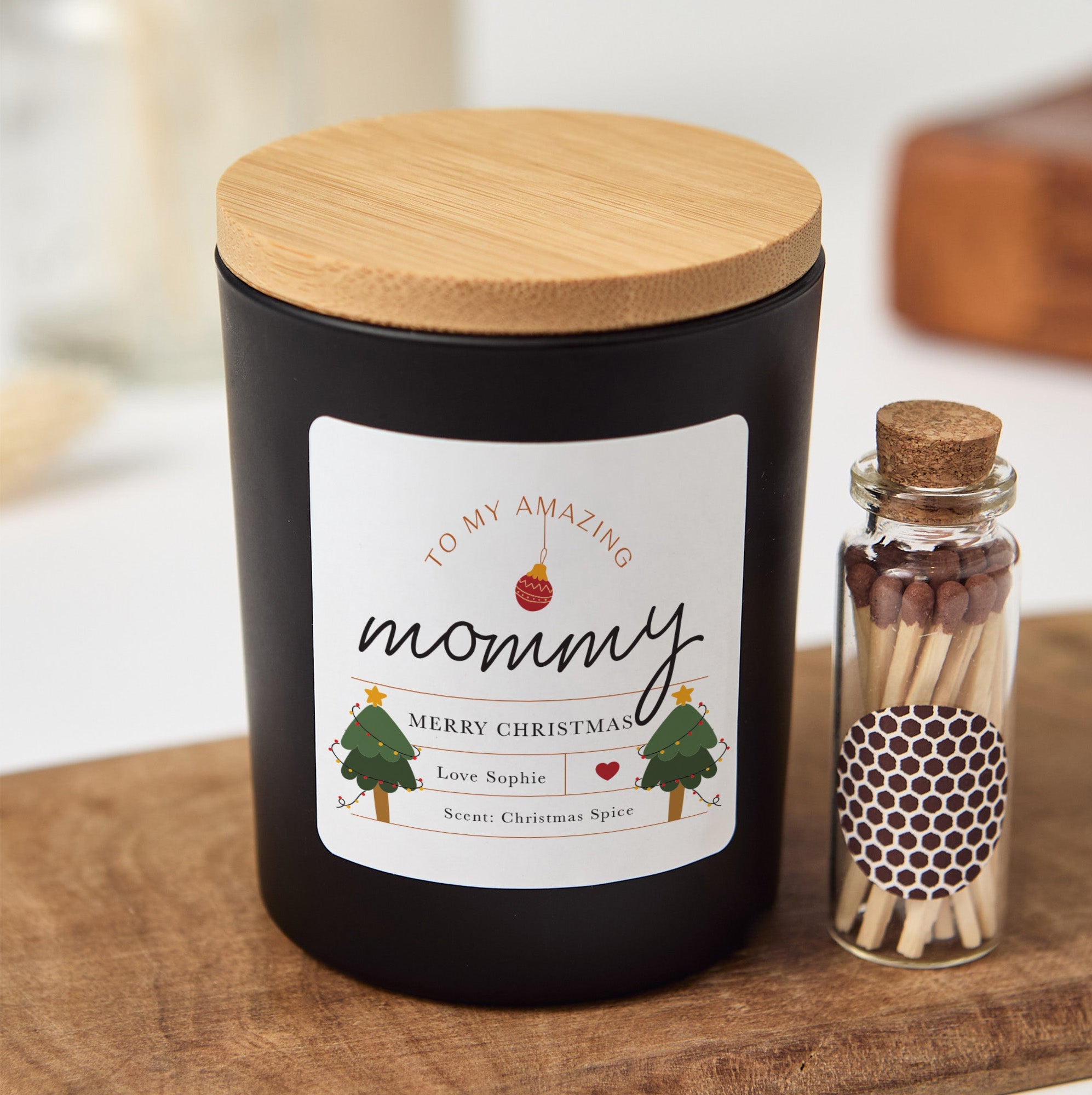 Personalized Christmas Gift Candle for Mom | Custom Xmas Scented Candle with Matches