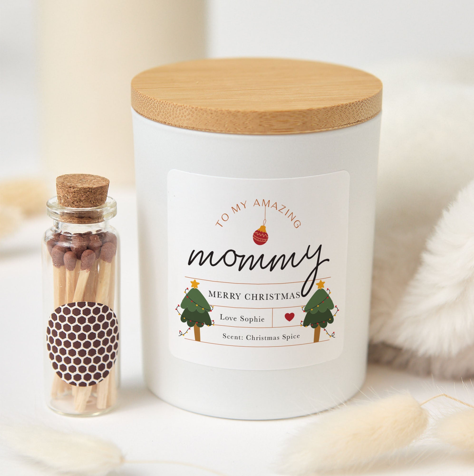 Personalized Christmas Gift Candle for Mom | Custom Xmas Scented Candle with Matches