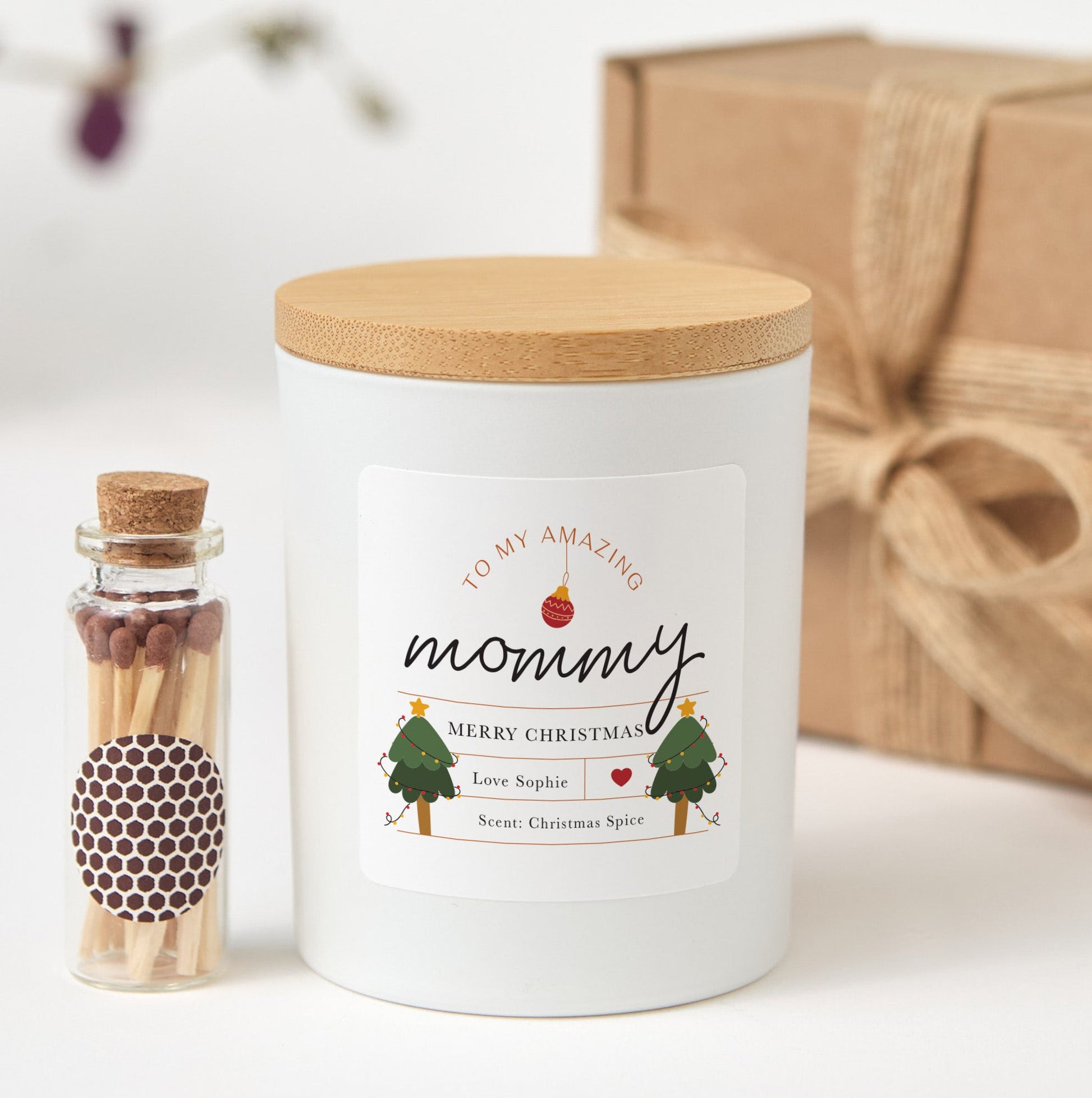 Personalized Christmas Gift Candle for Mom | Custom Xmas Scented Candle with Matches