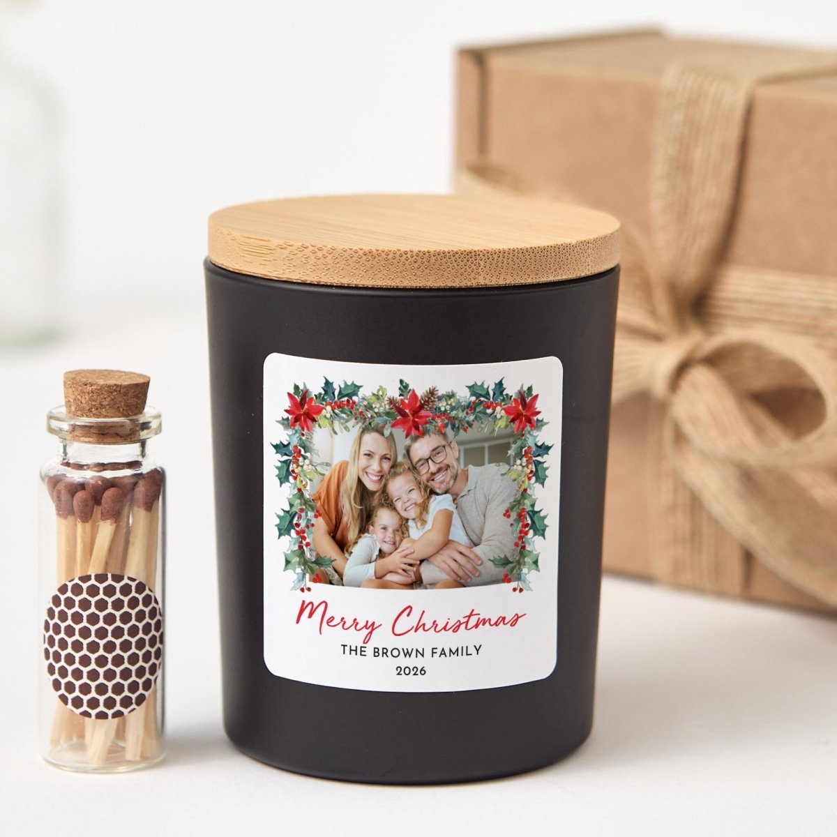 Personalized Christmas Photo Candle for Families, Merry Christmas 2026 Holiday Keepsake with Gift Box and Matches