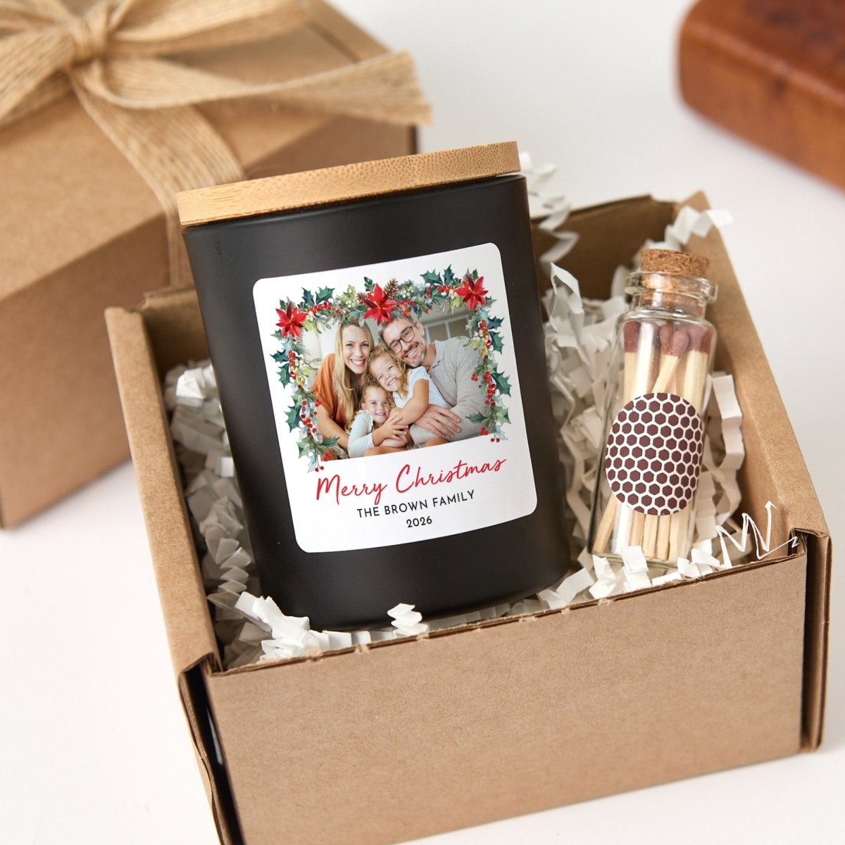 Personalized Christmas Photo Candle for Families, Merry Christmas 2026 Holiday Keepsake with Gift Box and Matches