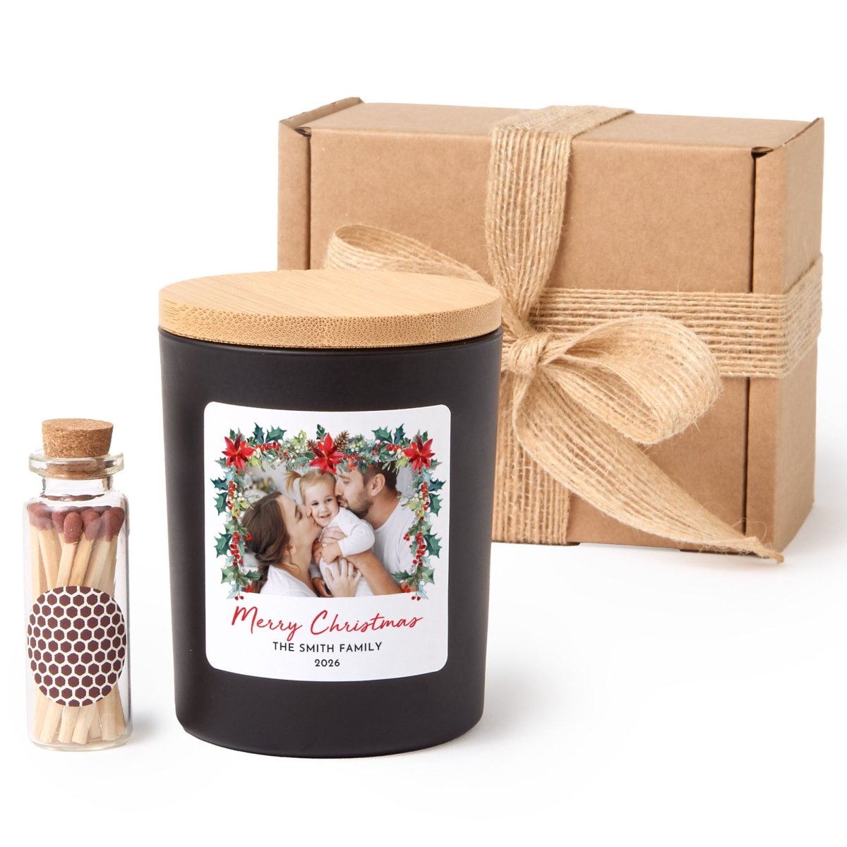 Personalized Christmas Photo Candle for Families, Merry Christmas 2026 Holiday Keepsake with Gift Box and Matches