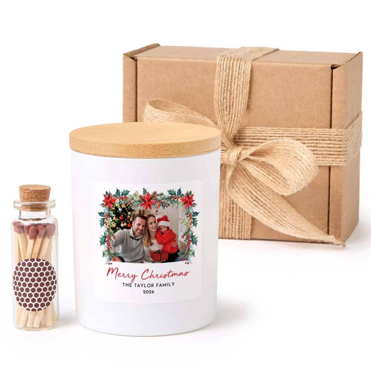 Personalized Christmas Photo Candle for Families, Merry Christmas 2026 Holiday Keepsake with Gift Box and Matches