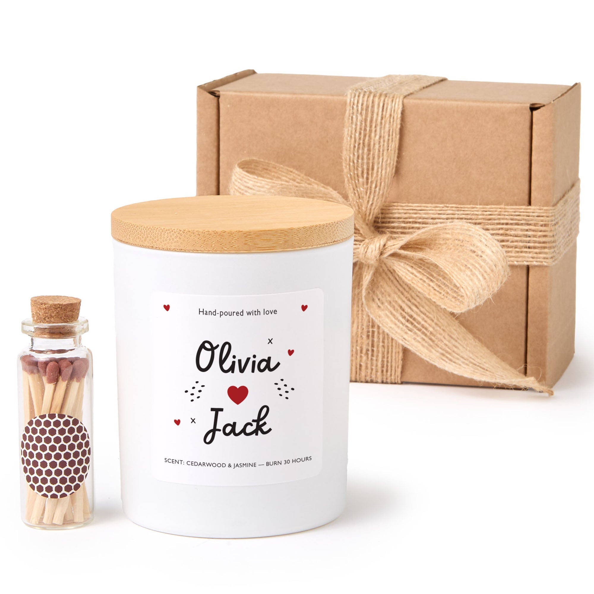 Personalized Couple Name Valentine Candle Gift Set with Matches and Box, Gift for Him Her