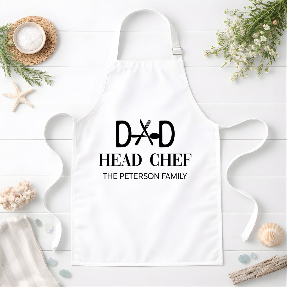Personalized Dad Head Chef Apron, Gift for Dad, Custom BBQ Cooking Apron, Father’s Day Present with Family Name